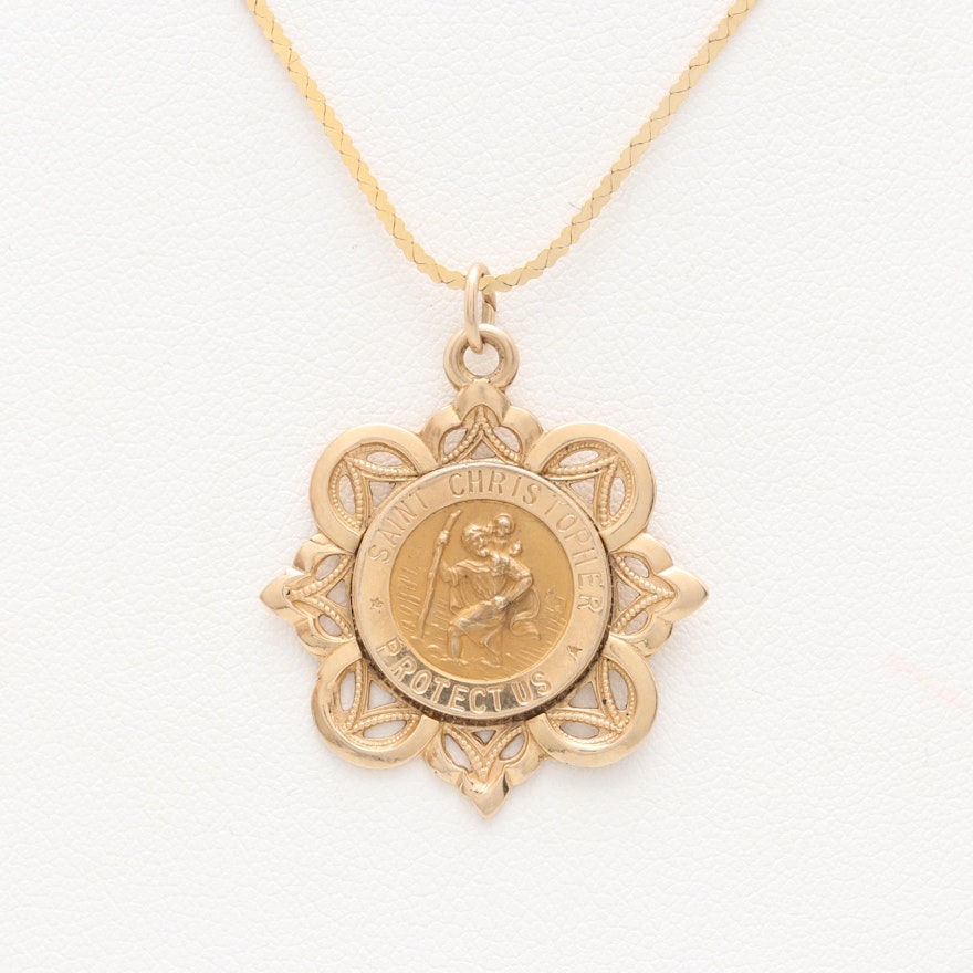 14K Yellow Gold St. Christopher Medallion Necklace