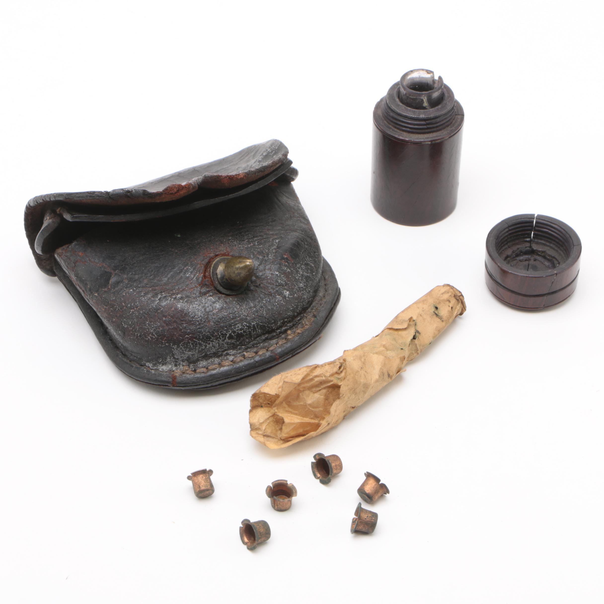Civil War Era Percussion Cap Box and Traveling Inkwell