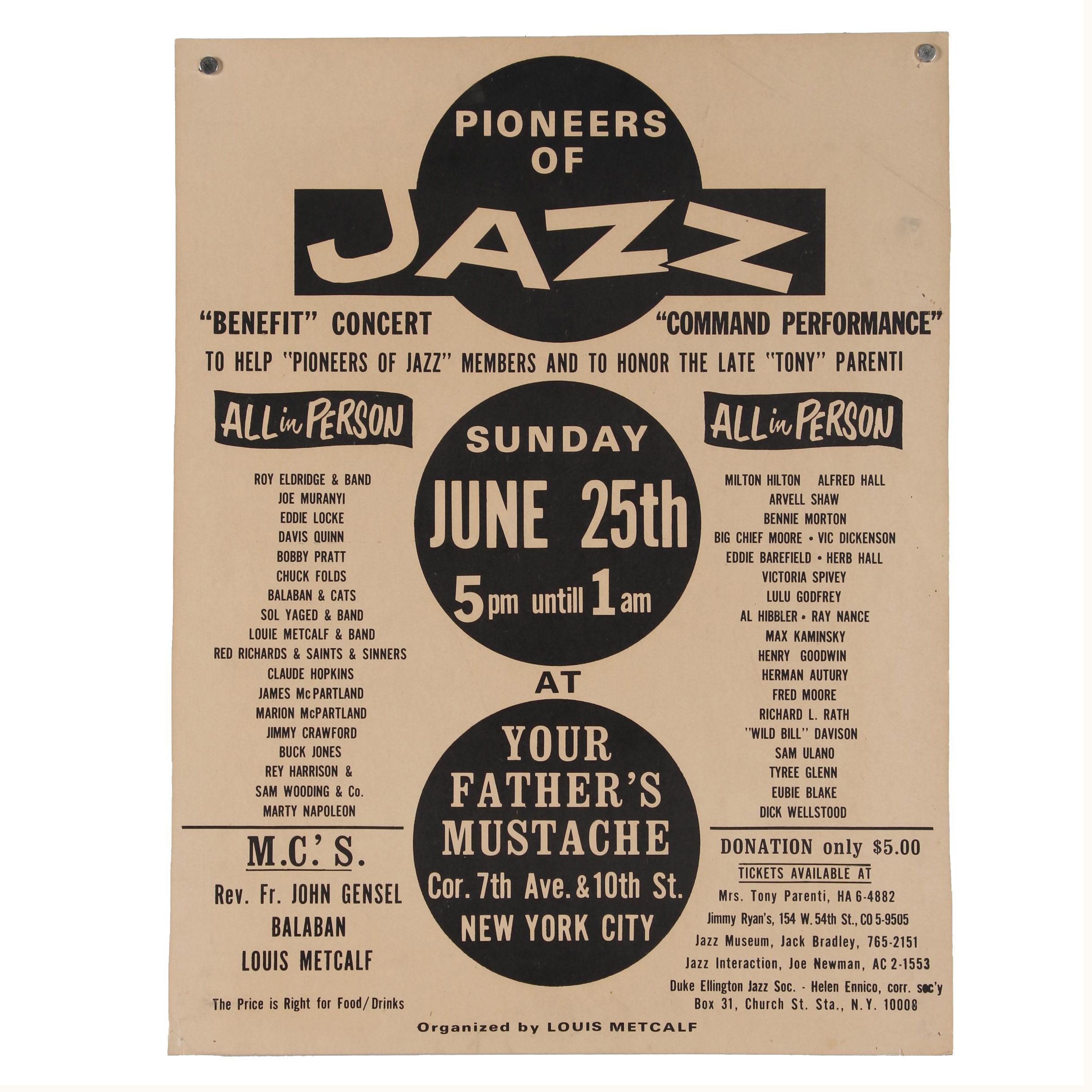 "Pioneers of Jazz" Benefit Concert Poster