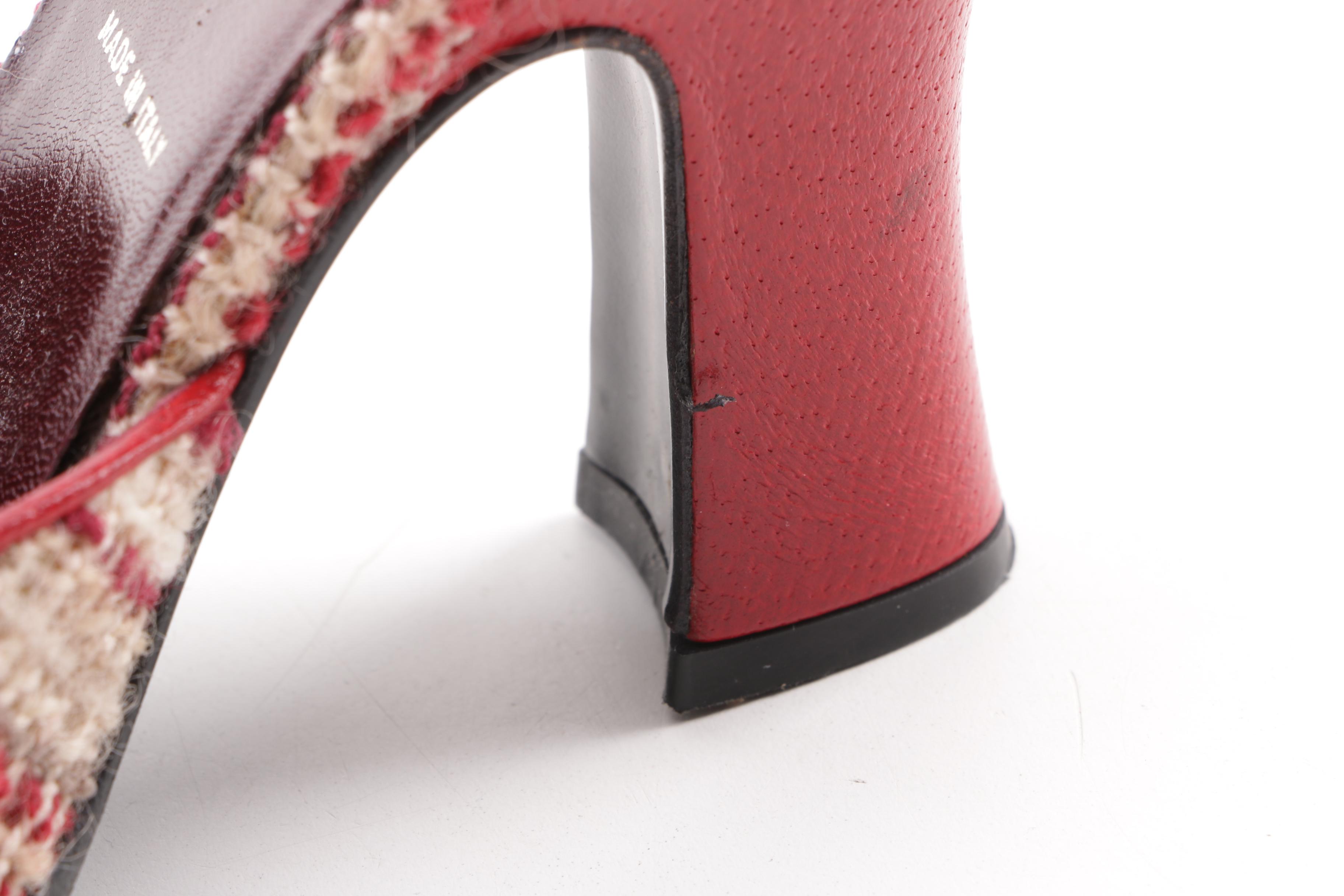 Prada Leather and Tweed Peep-Toe Pumps