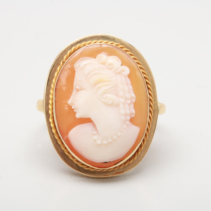 Vintage Shiman Mfg. Co Inc 14K Yellow Gold Shell Cameo Ring