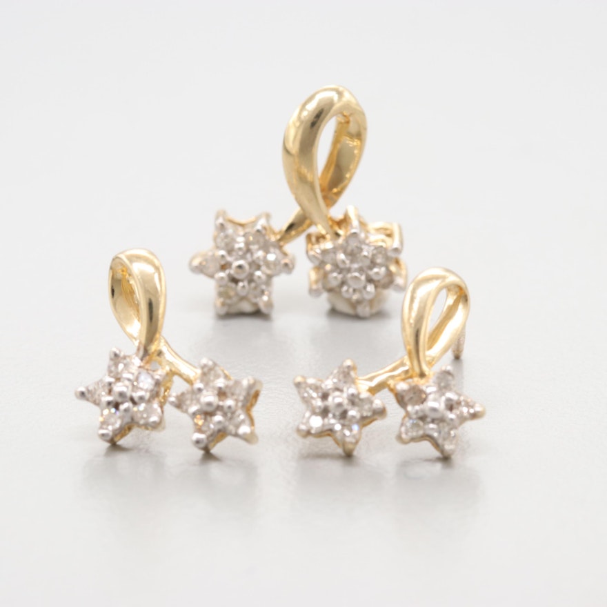 10K Yellow Gold Diamond Earrings and Pendant