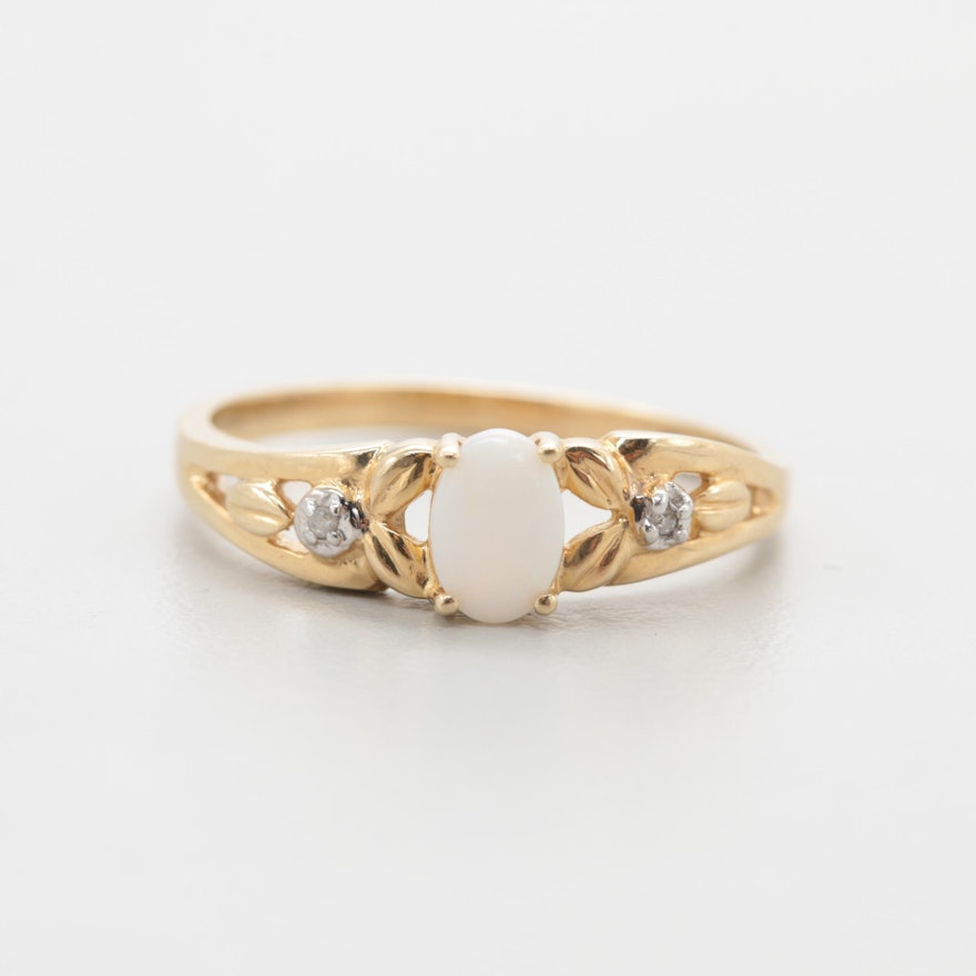 10K Yellow Gold Opal and Diamond Ring