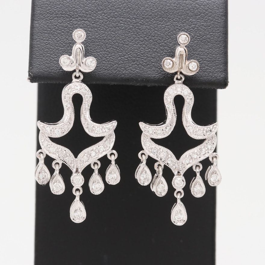 14K White Gold Diamond Chandelier Dangle Earrings