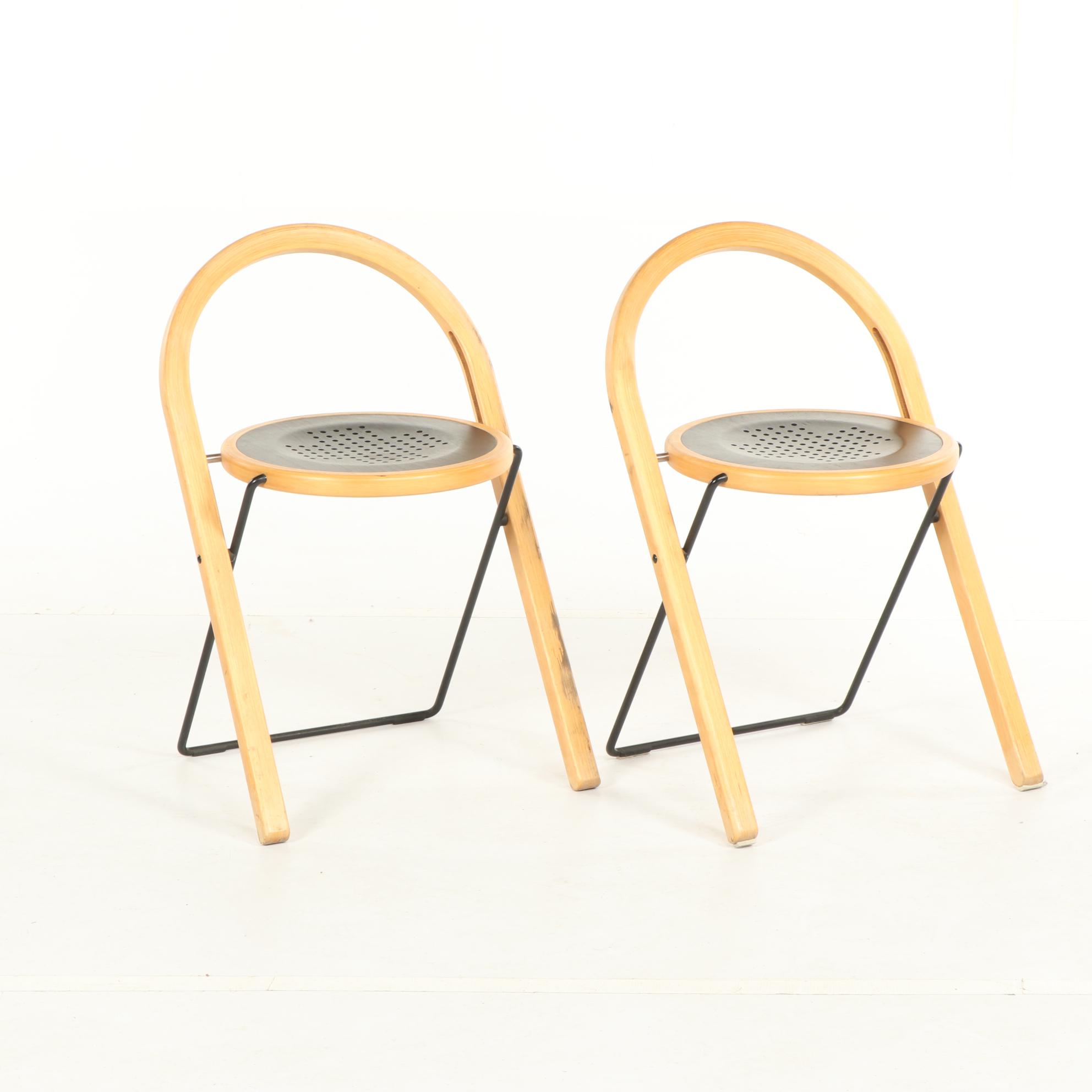 Swedish Modern "Beplus" Birch and Steel Folding Chairs by Börge Lindau, 1987