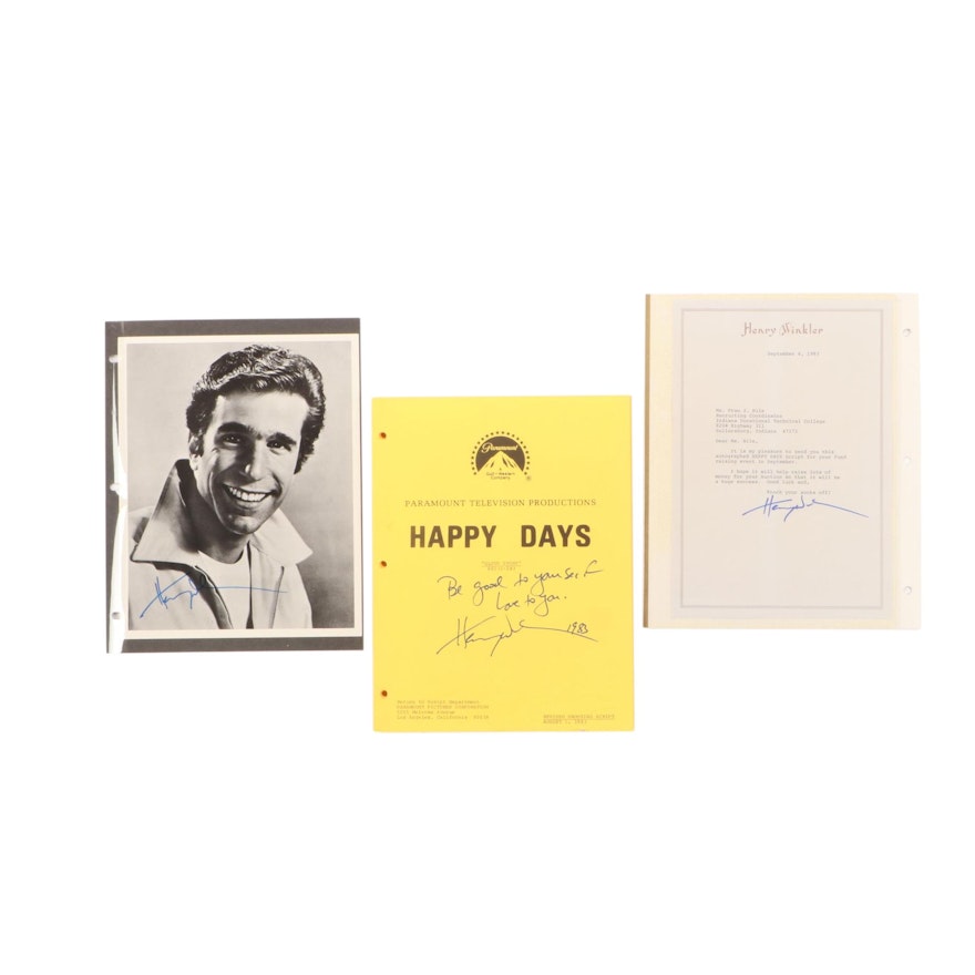 1983 Henry "Fonzie" Winkler Signed "Happy Days" TV Script and Photo Print