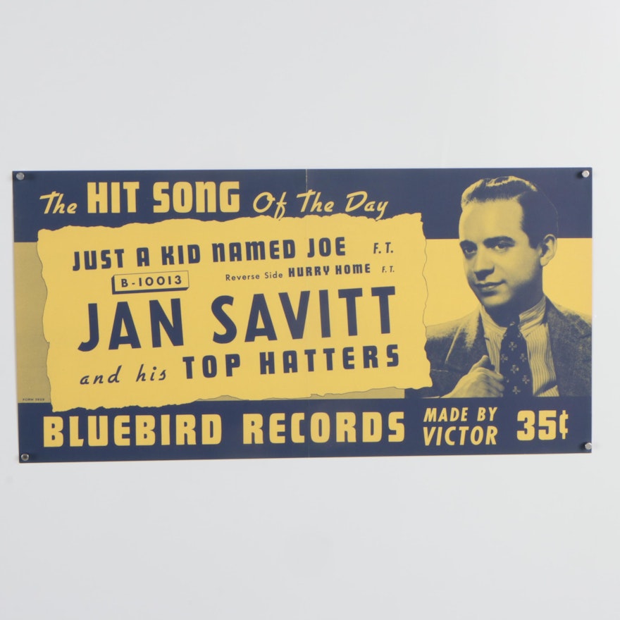 Bluebird Records Lithograph Poster "Jan Savitt and His Top Hatters"