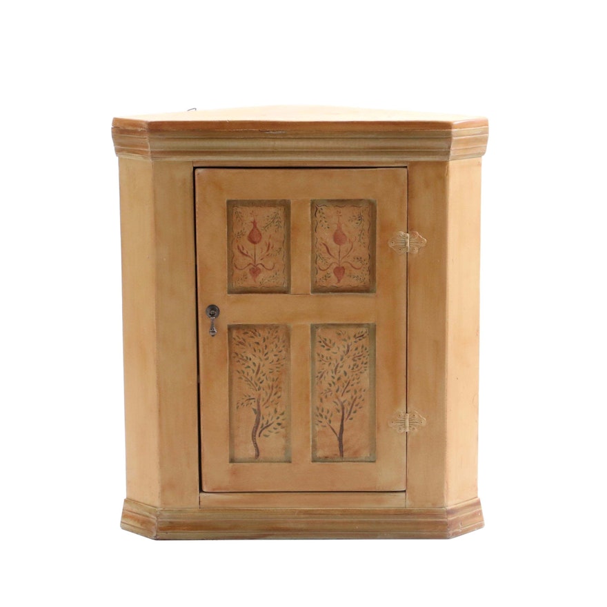 Pine Painted Corner Wall Cabinet, Late 20th Century