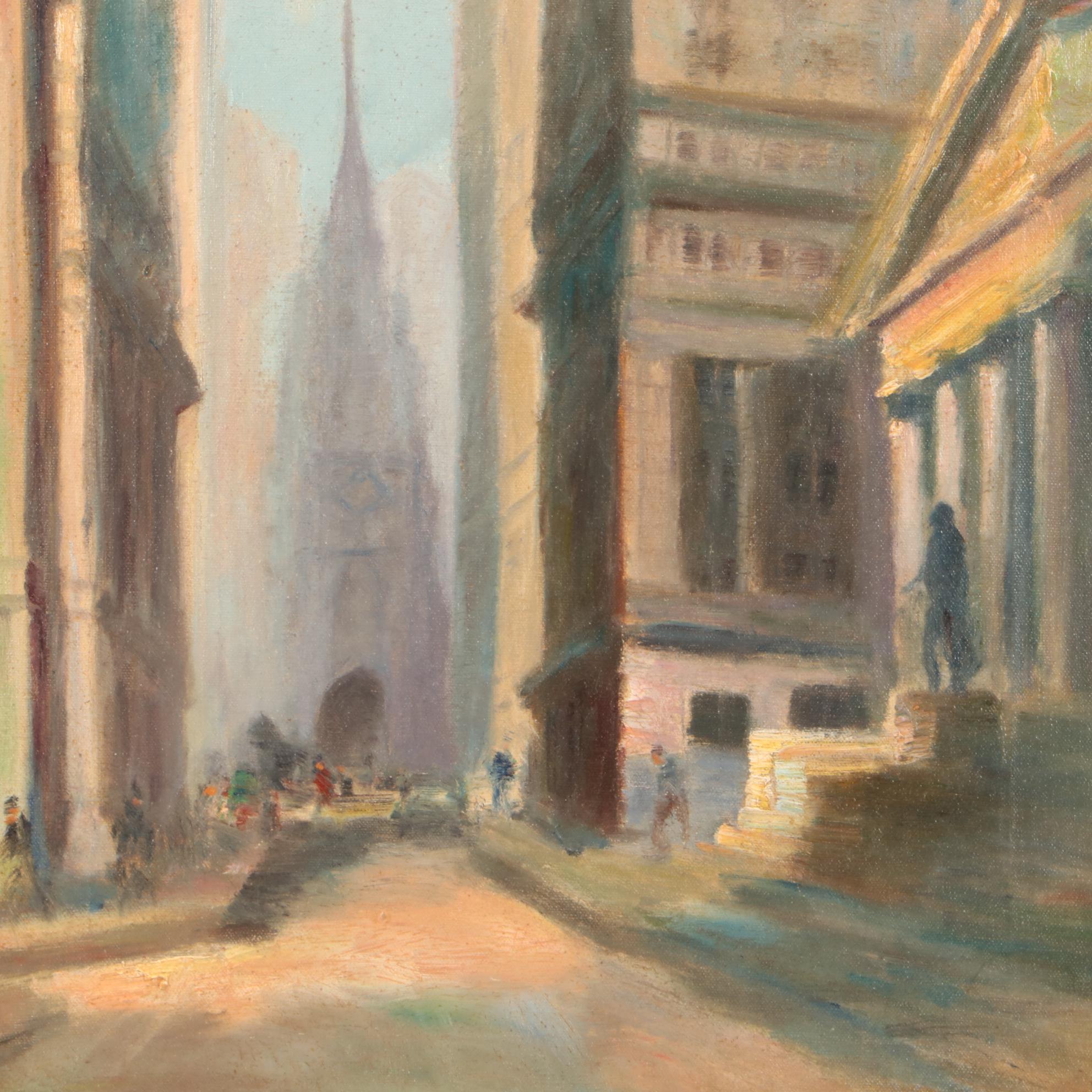 Henry T. Harvey Early 20th-Century City Street Scene Oil Painting