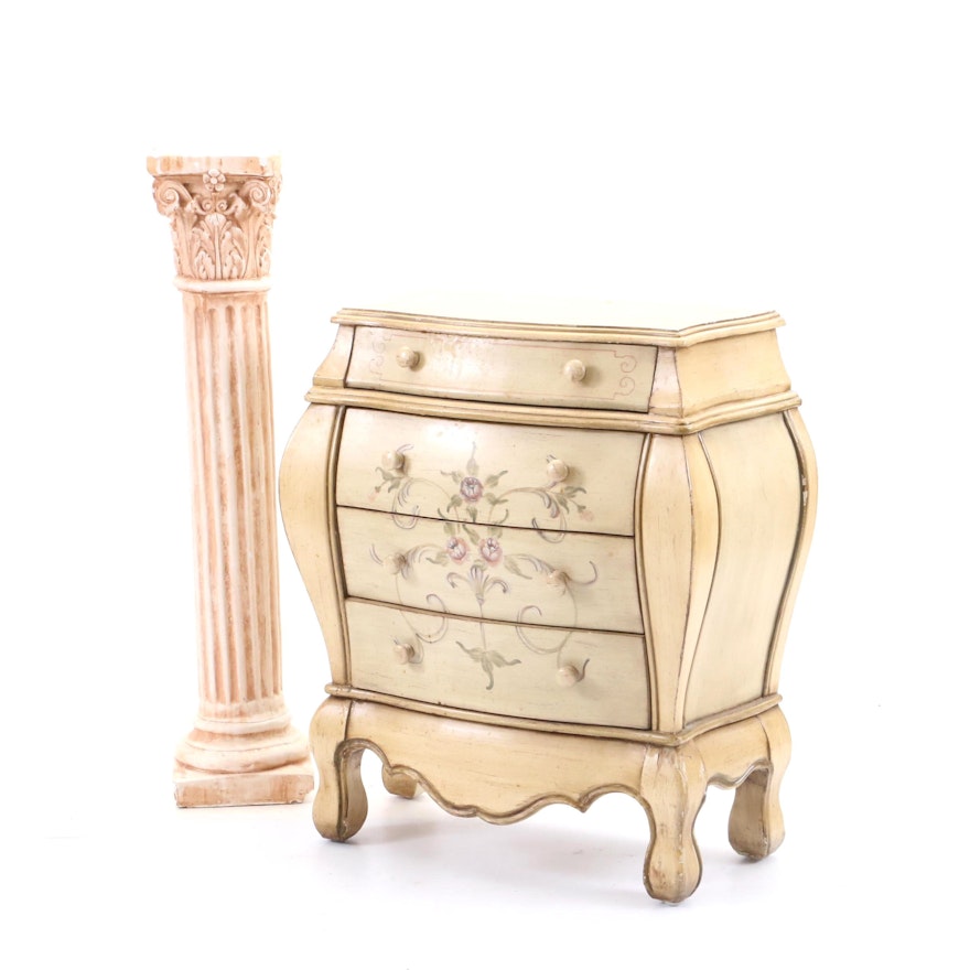 Contemporary Bombe Chest of Drawers and Pedestal Plant Stand