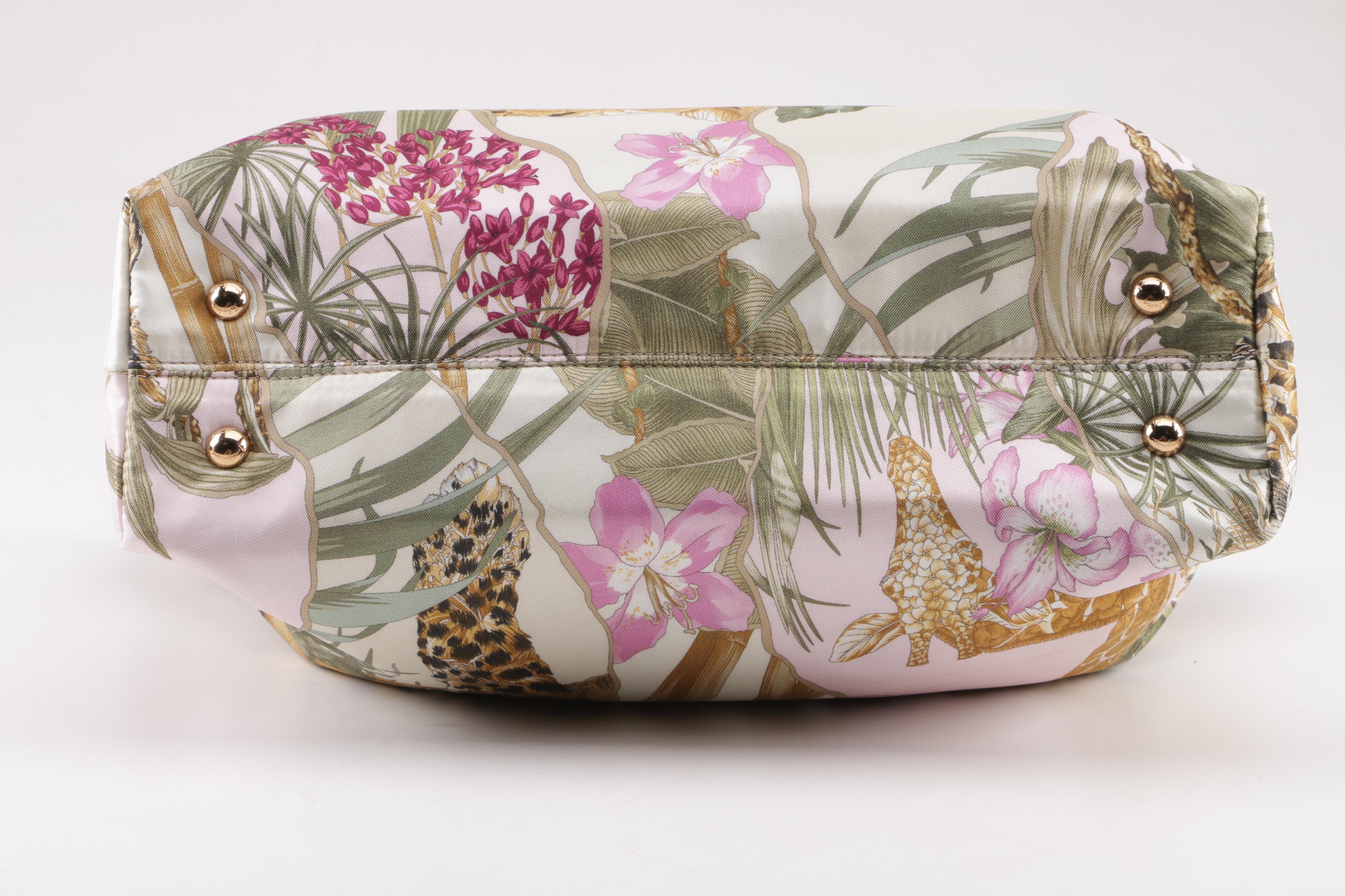 Salvatore Ferragamo Animal and Floral Print Nylon Tote
