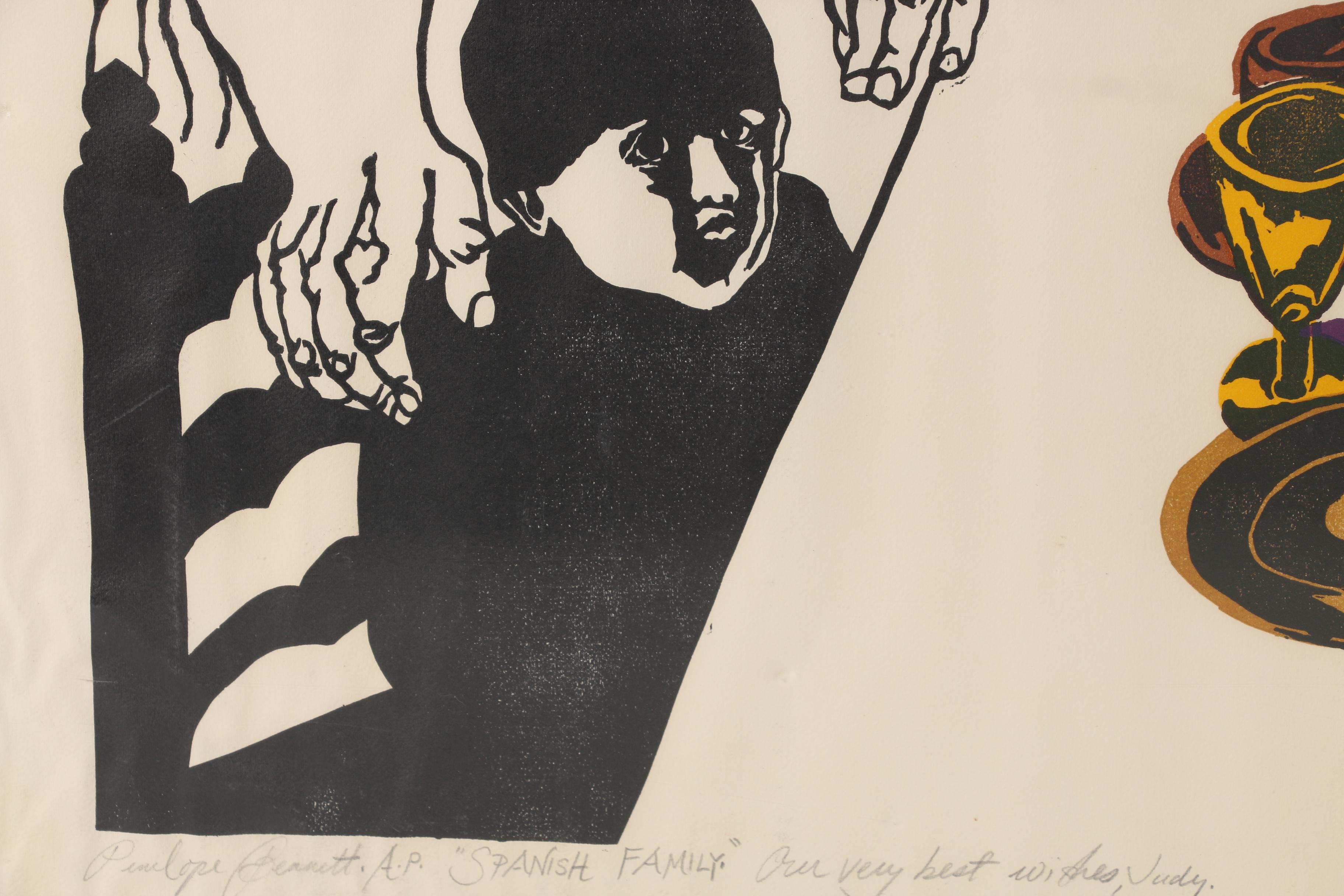 Penelope Bennett Linocut "Spanish Family"
