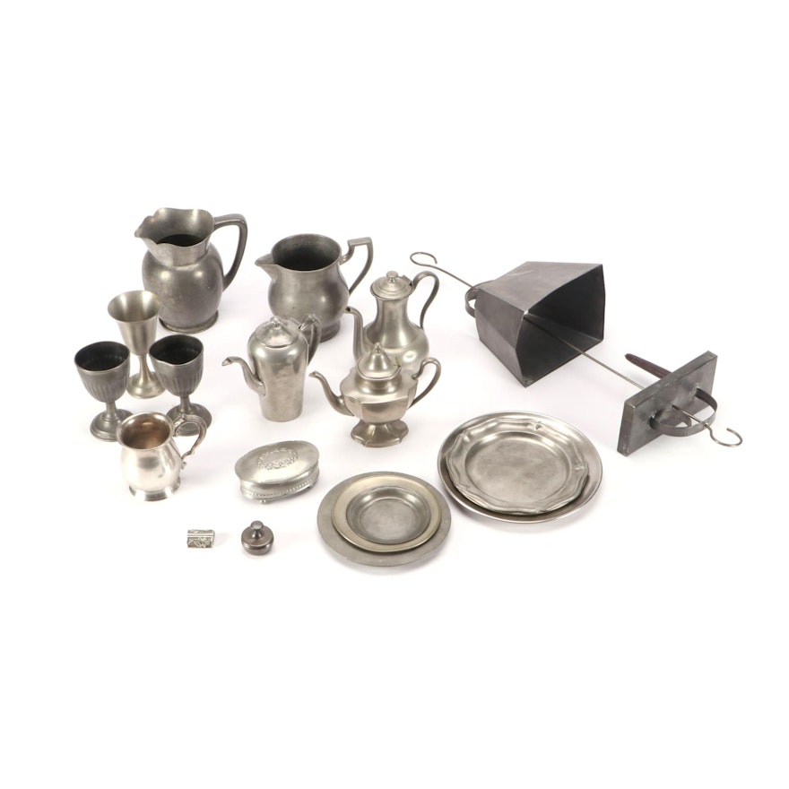 Pewter and Silver Plate Tableware Including Pitchers, Teapots, Plates and More