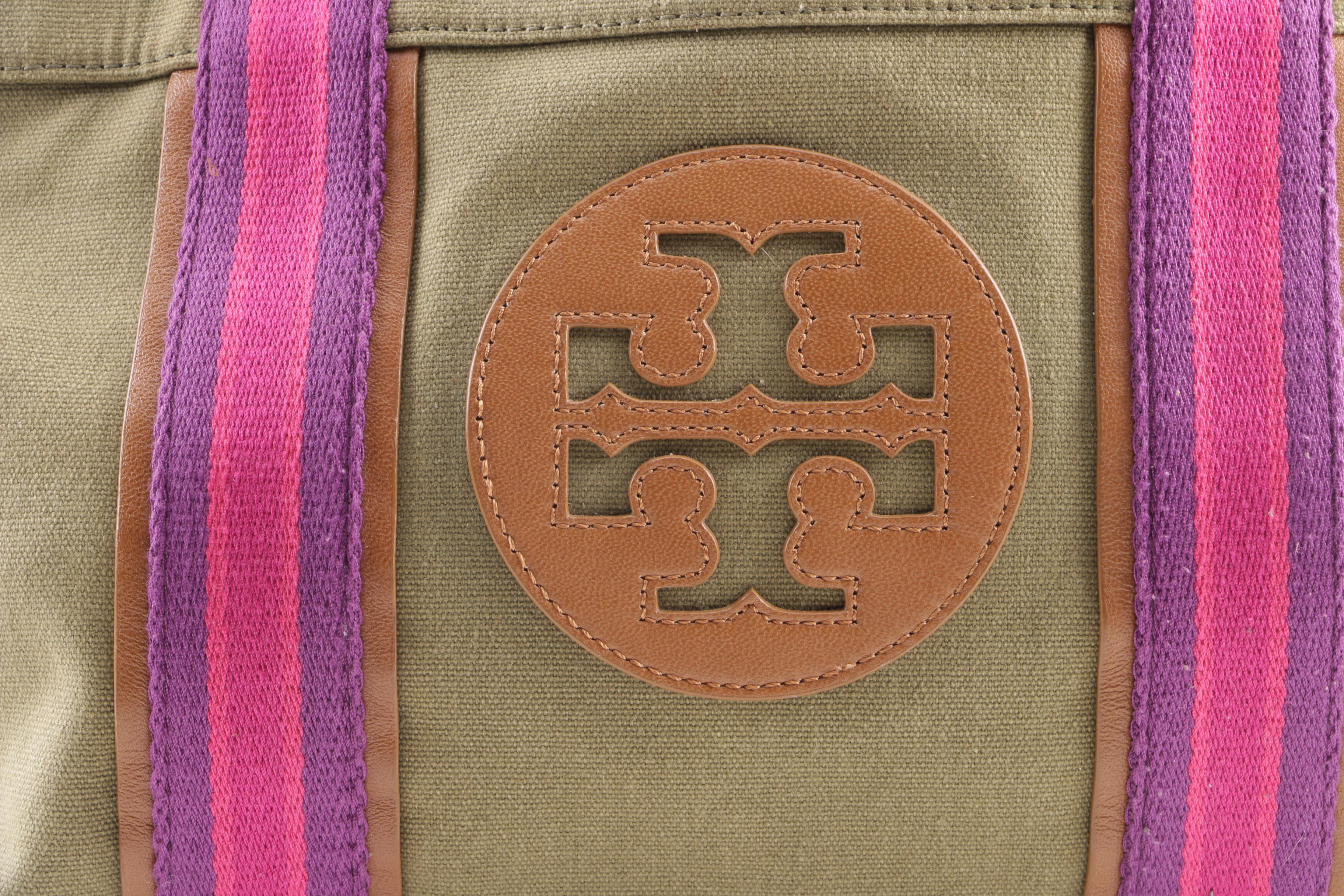 Tory Burch Tory Canvas Tote with Web Stripes
