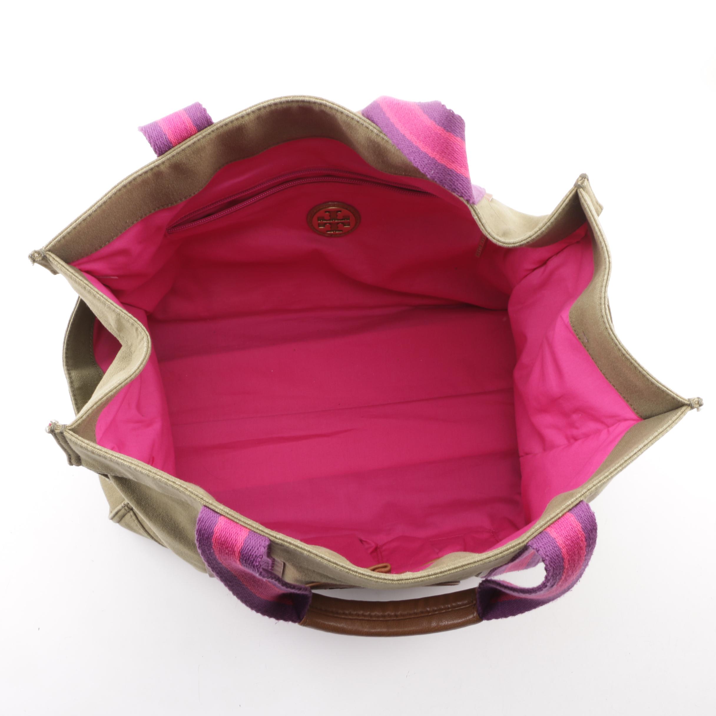 Tory Burch Tory Canvas Tote with Web Stripes