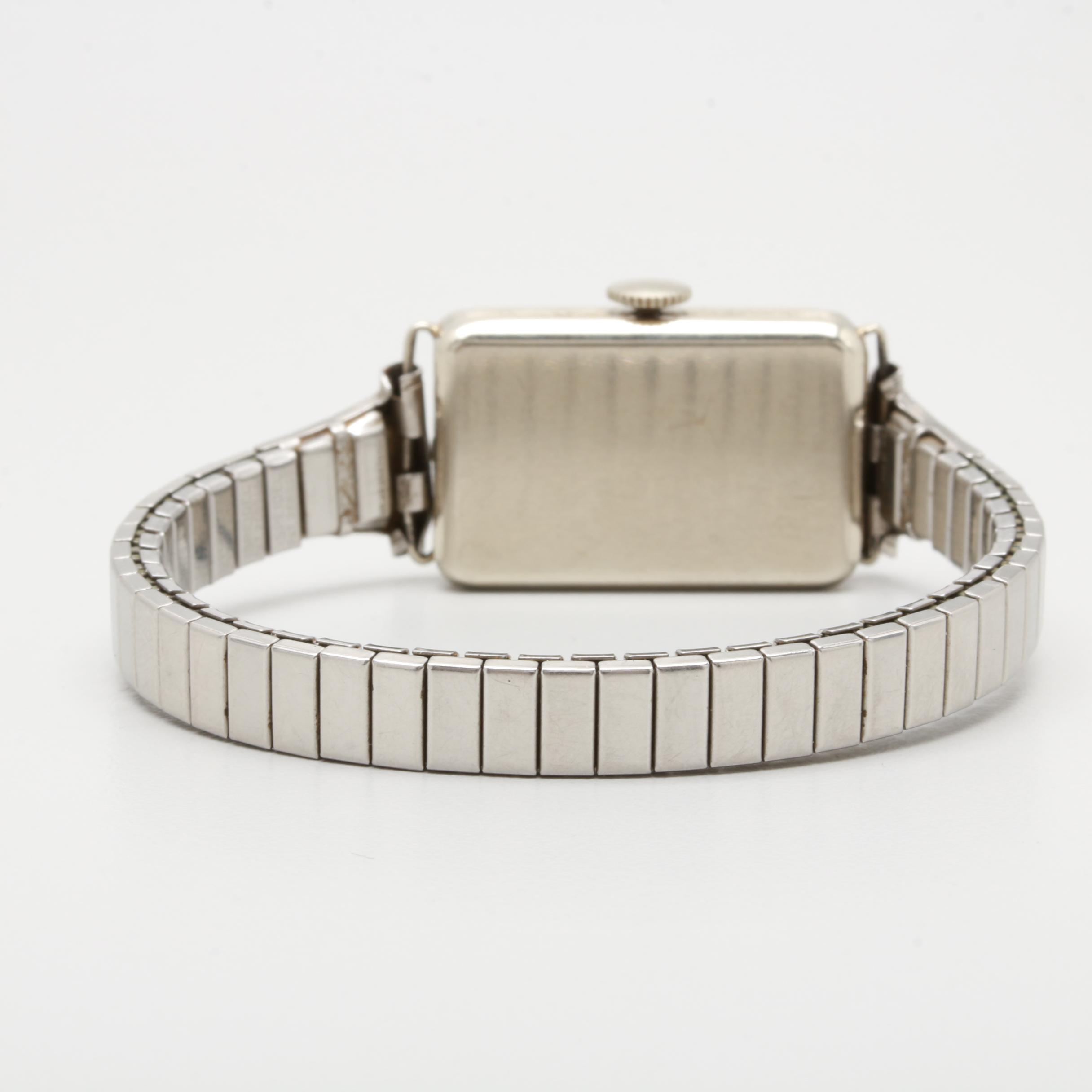 Circa 1925 Elgin "Lady & Tiger" 14K White Gold and Enamel Watch
