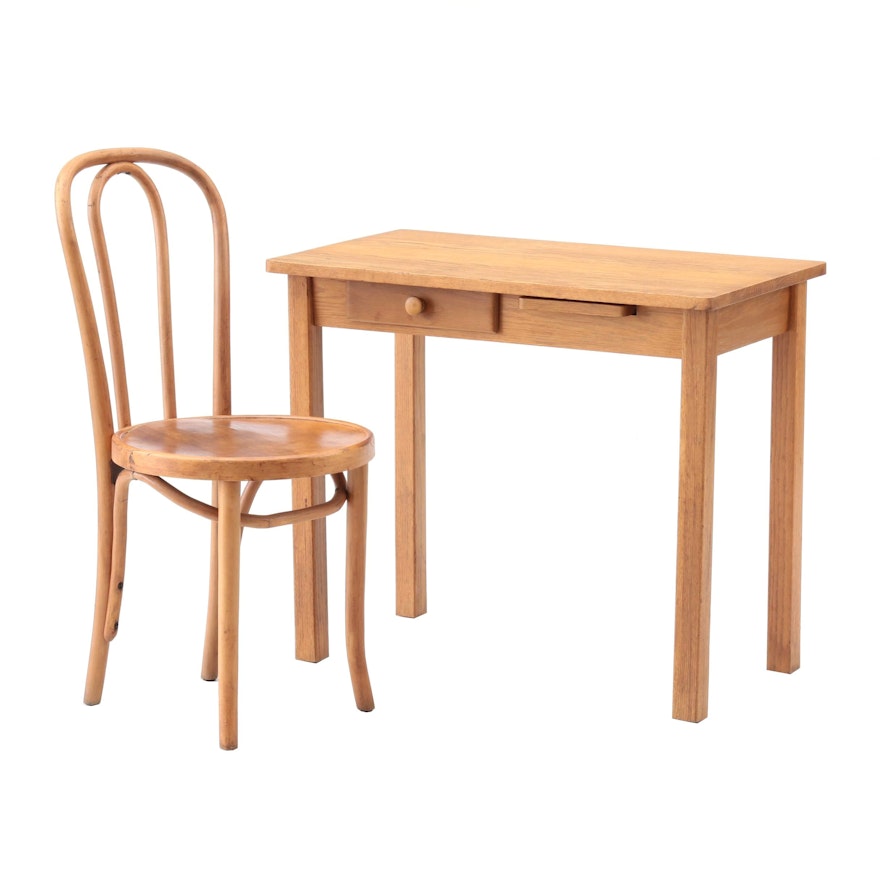 Oak Student Desk and Bentwood Chair, 20th Century