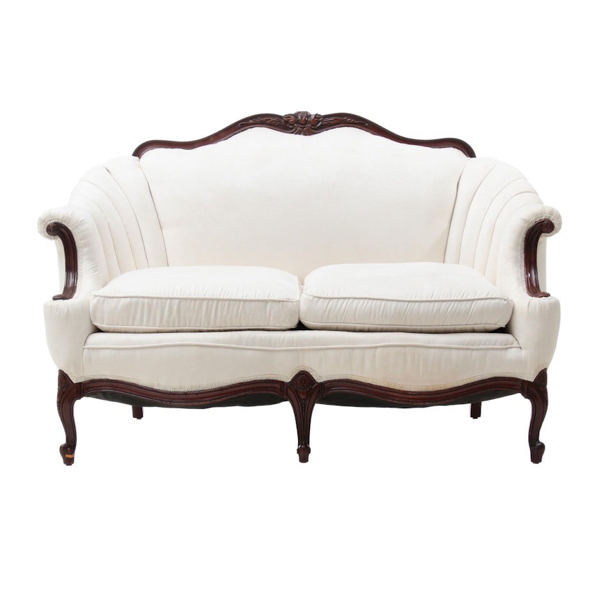 French Provincial Style Camel Back Love Seat in Cream, Late 20th Century