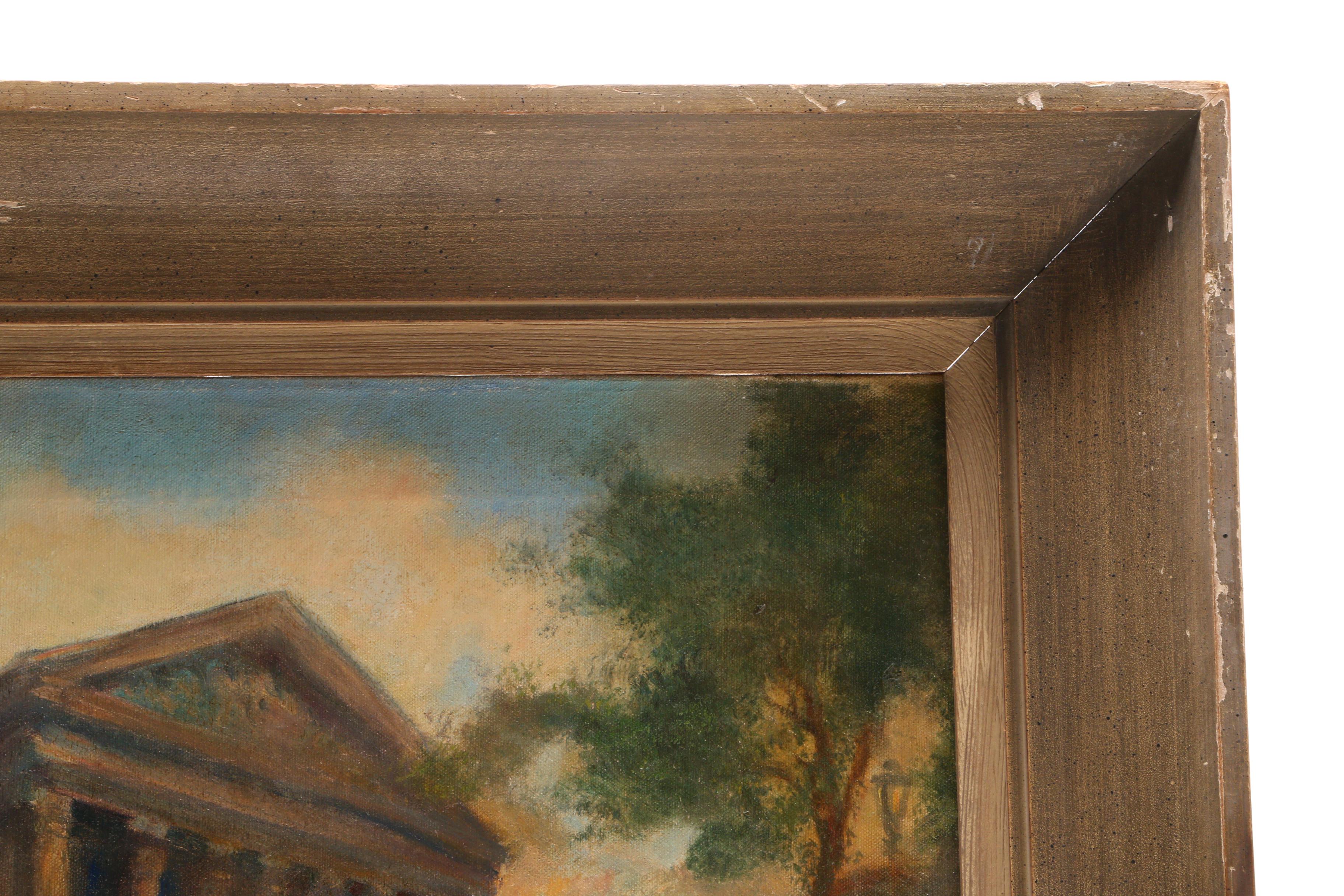 Henry T. Harvey Circa 1940s City Street Scene Oil Painting