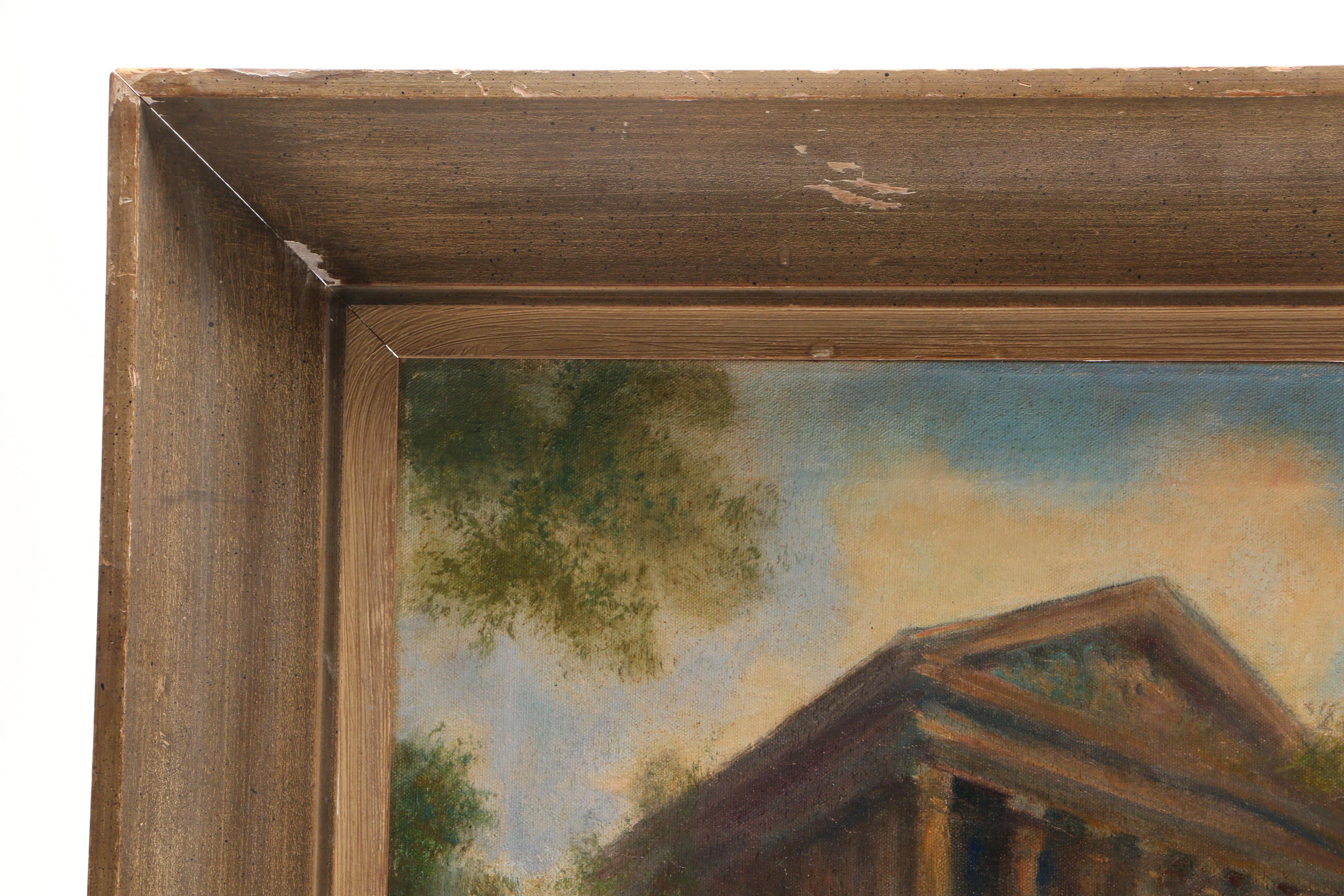 Henry T. Harvey Circa 1940s City Street Scene Oil Painting