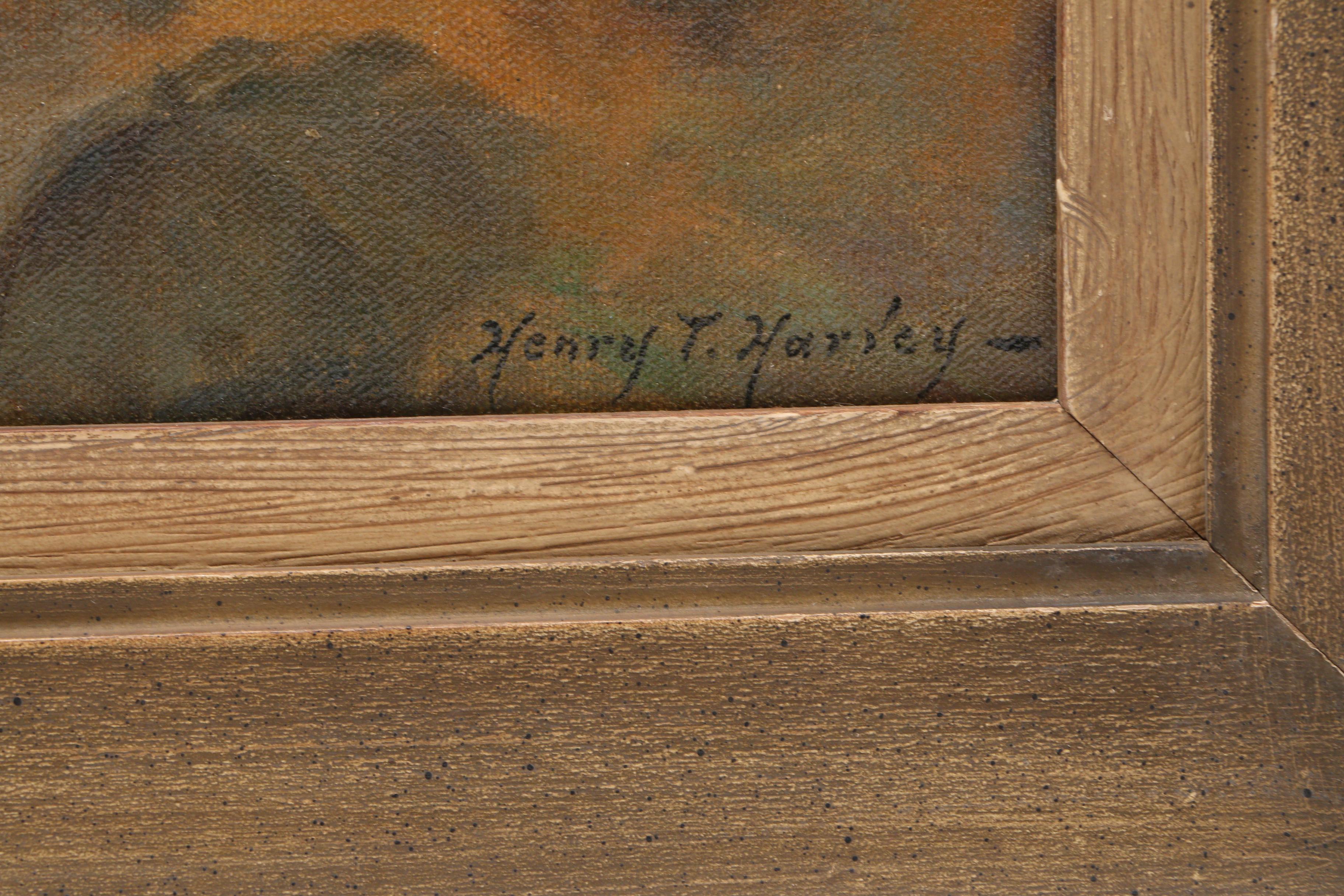 Henry T. Harvey Circa 1940s City Street Scene Oil Painting