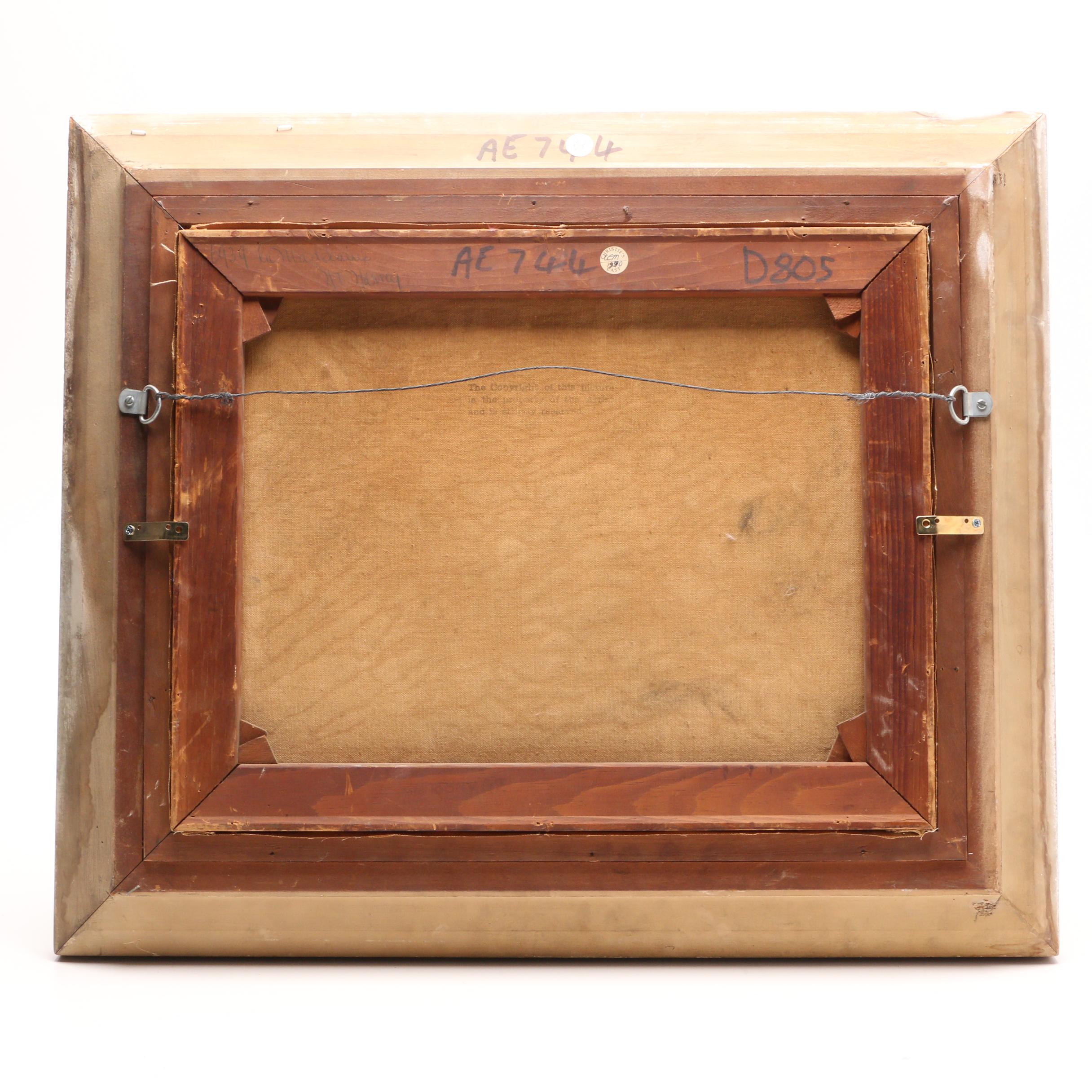 Henry T. Harvey Circa 1940s City Street Scene Oil Painting