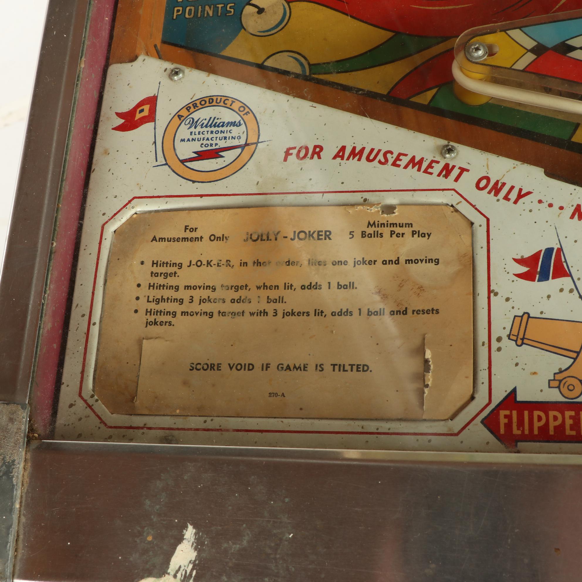 William's "Jolly Joker" Pinball Machine, c. 1962