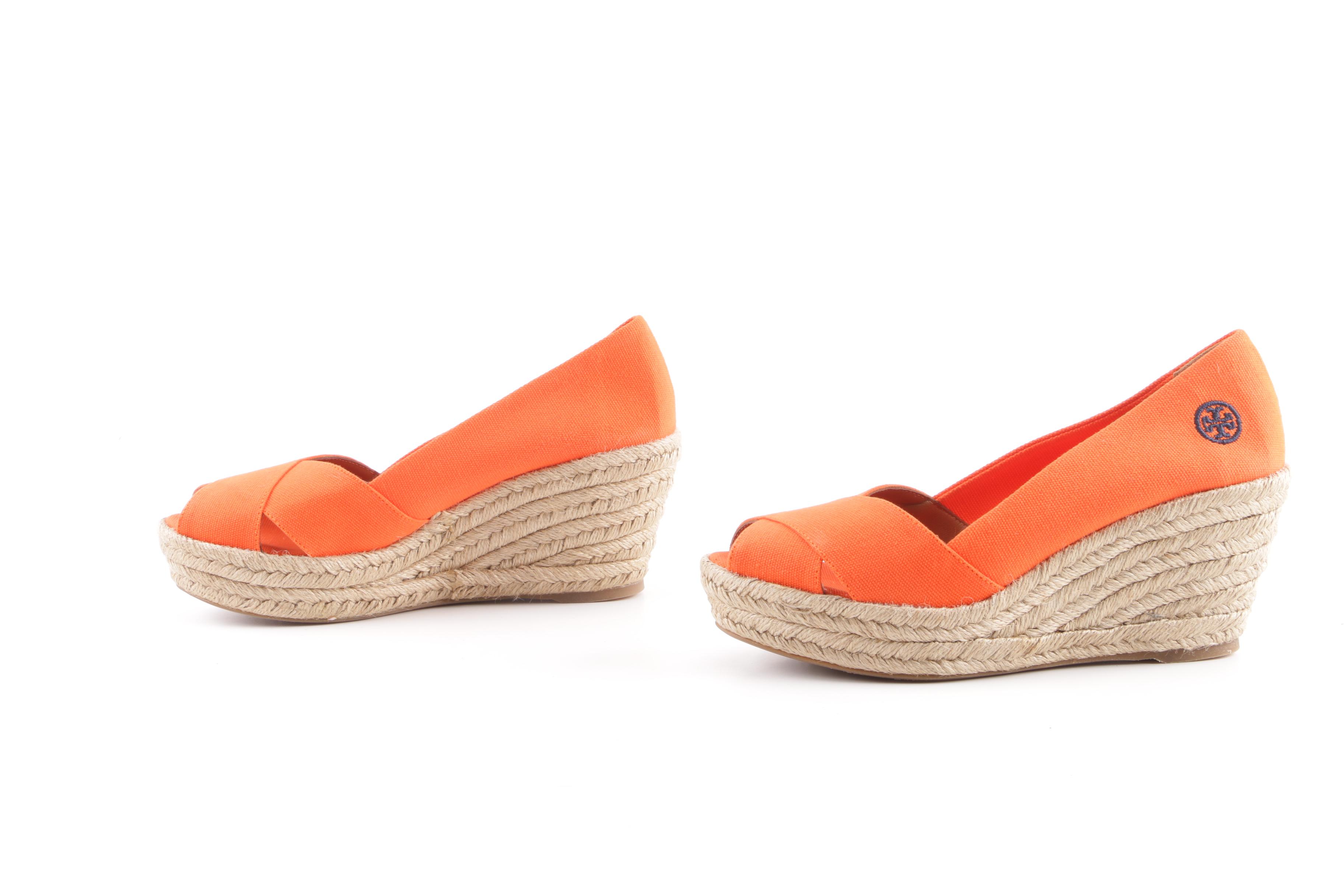 Tory Burch Filipa Orange Canvas Espadrille Wedges