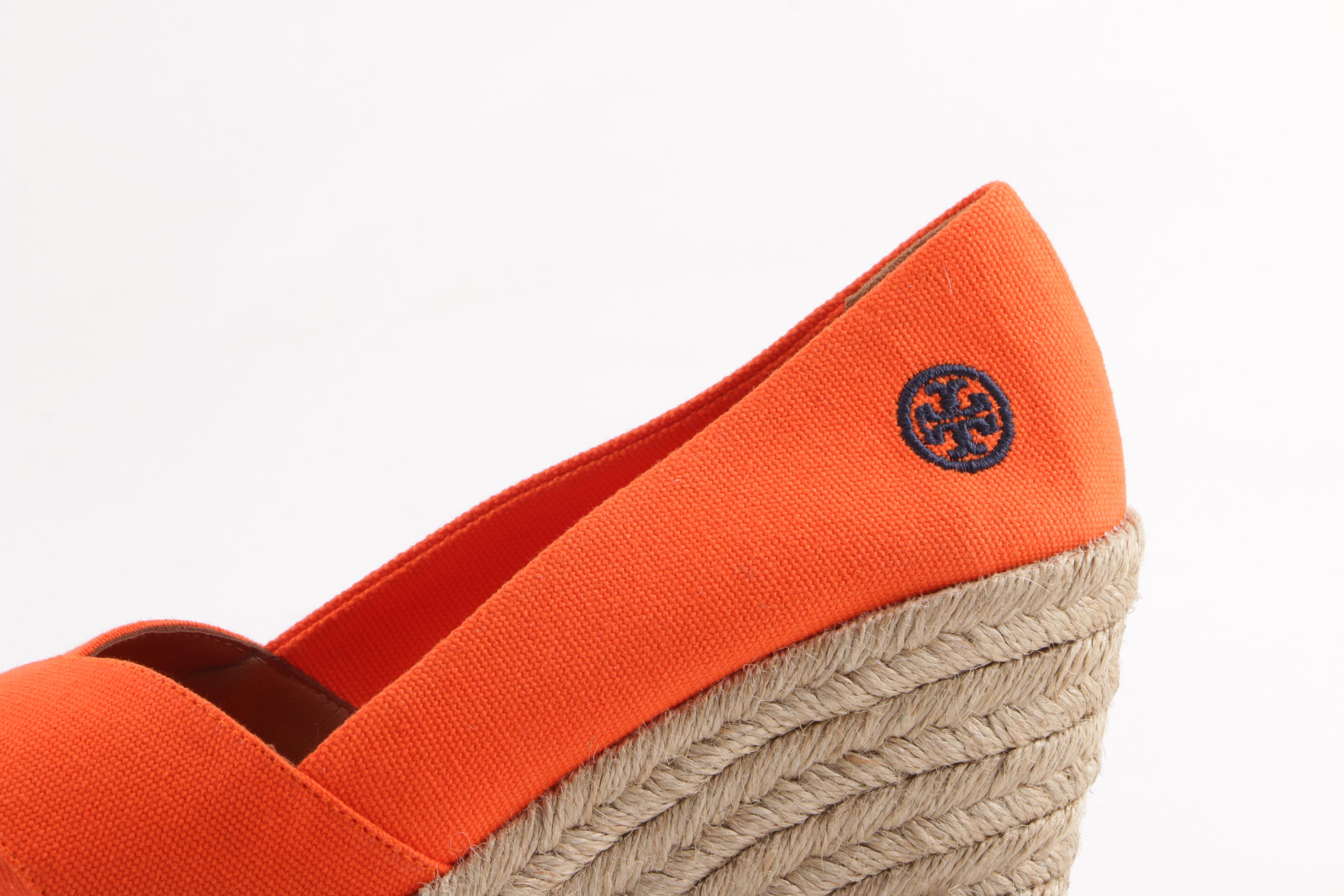 Tory Burch Filipa Orange Canvas Espadrille Wedges