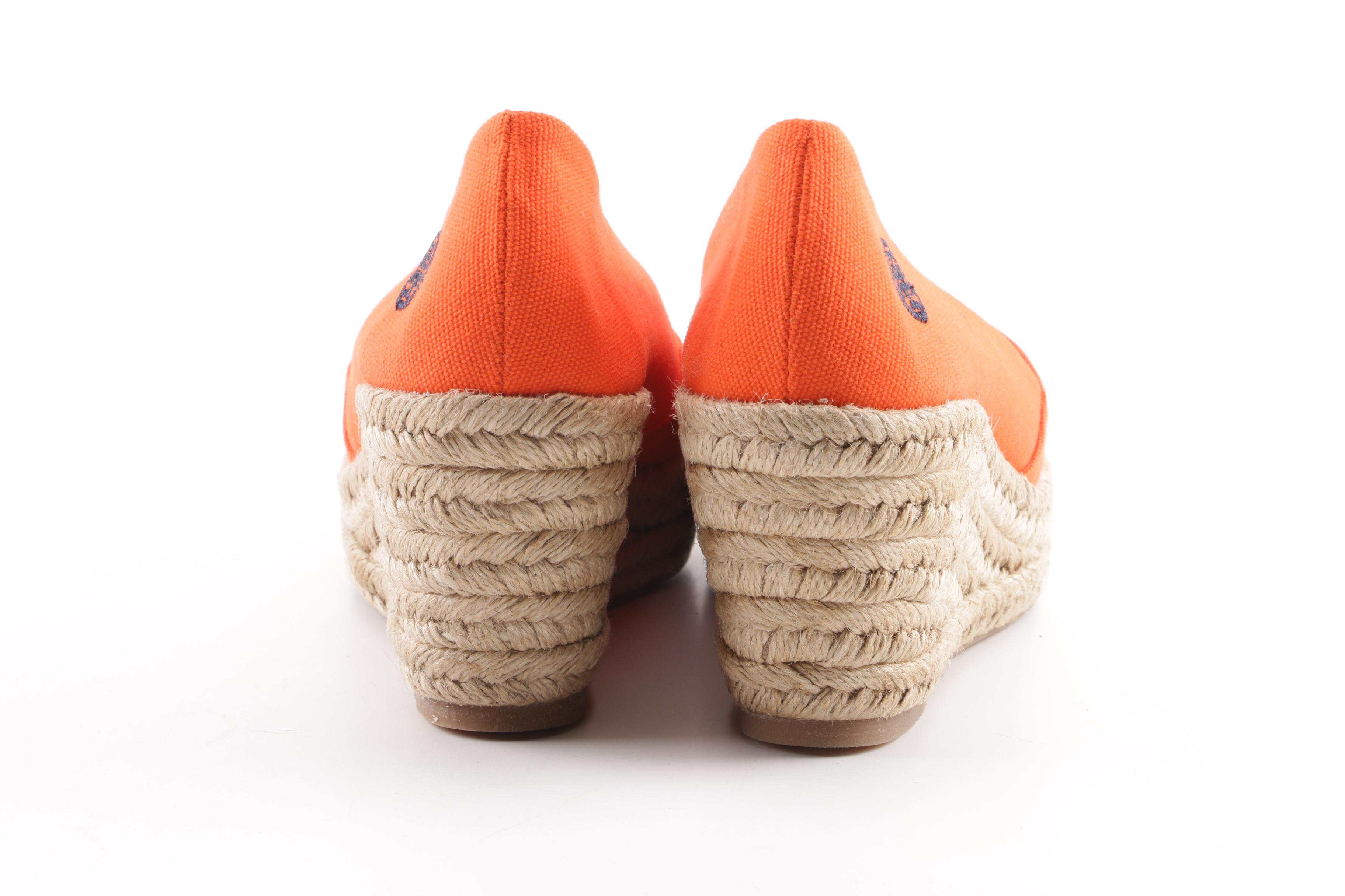 Tory Burch Filipa Orange Canvas Espadrille Wedges