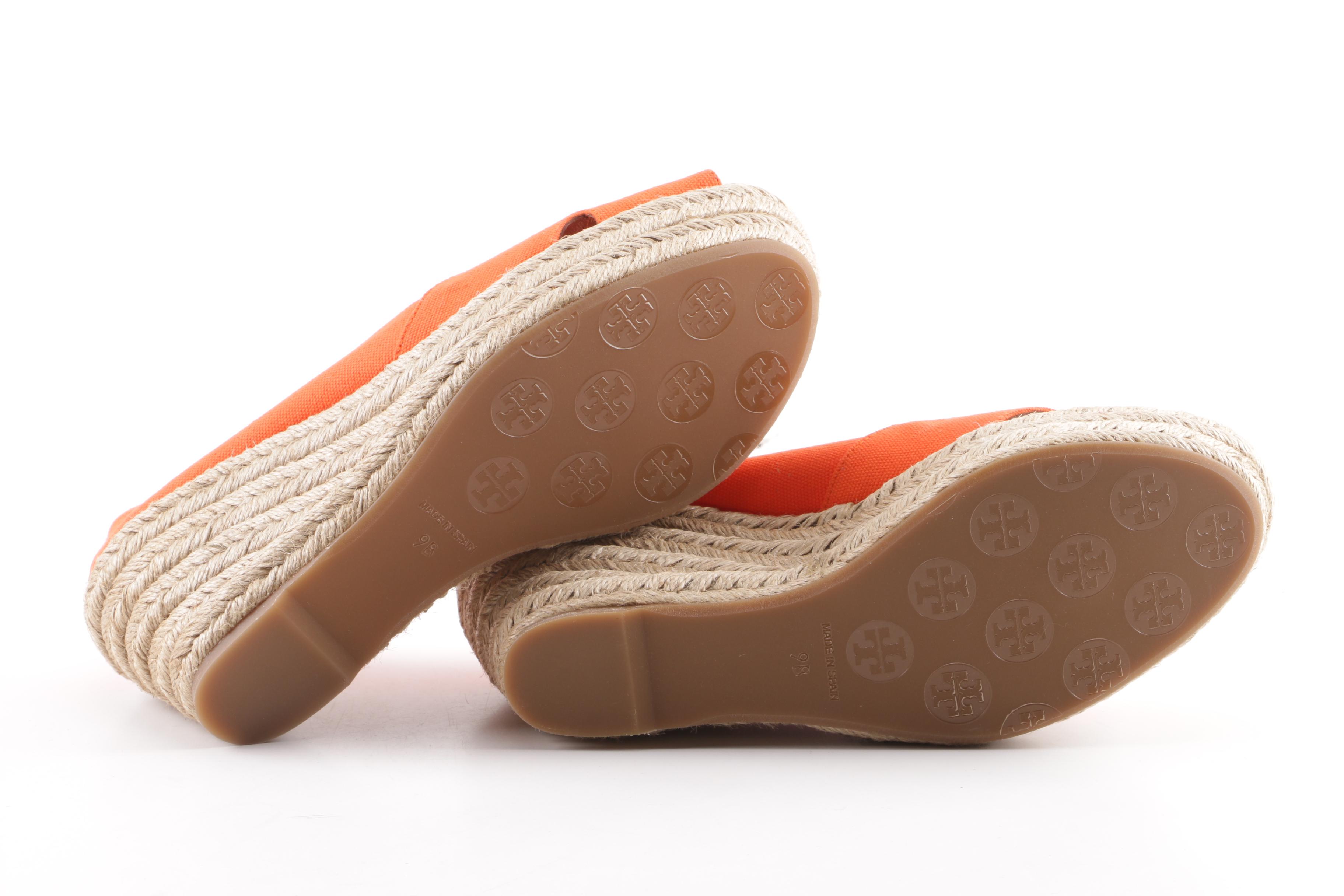 Tory Burch Filipa Orange Canvas Espadrille Wedges