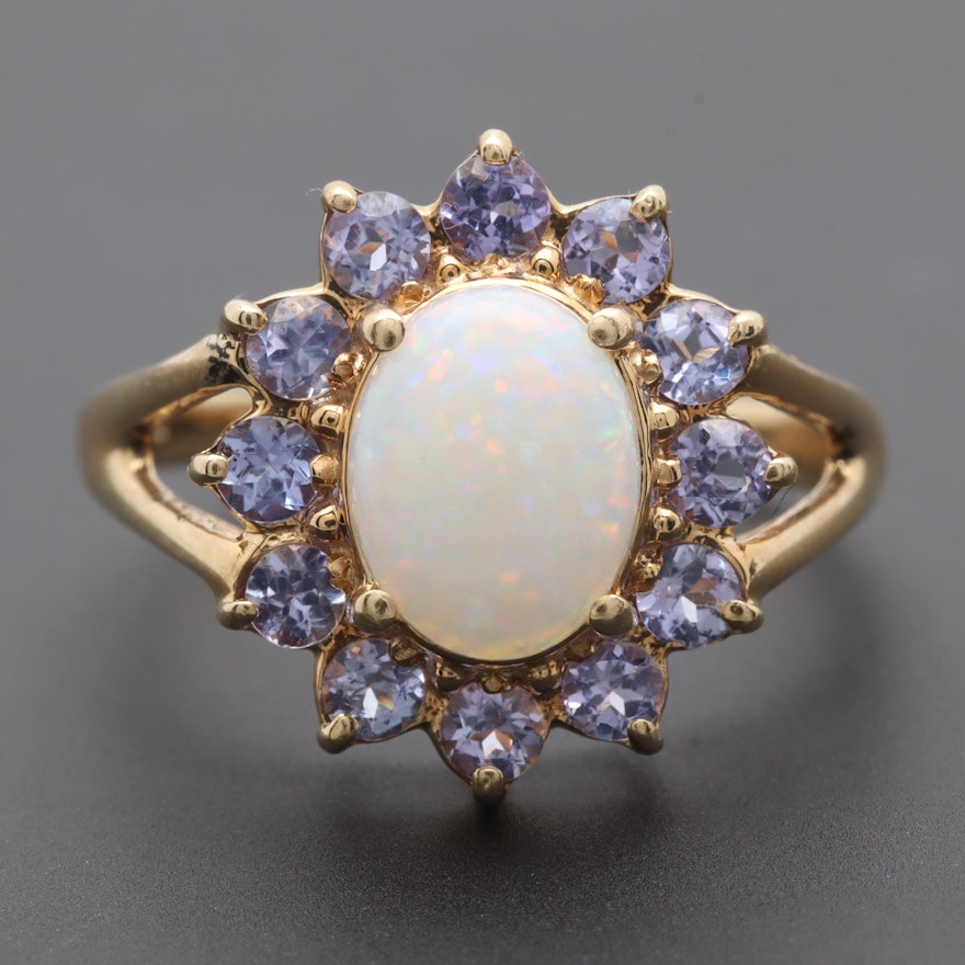 Alwand Vahan 14K Yellow Gold Opal and Tanzanite Ring