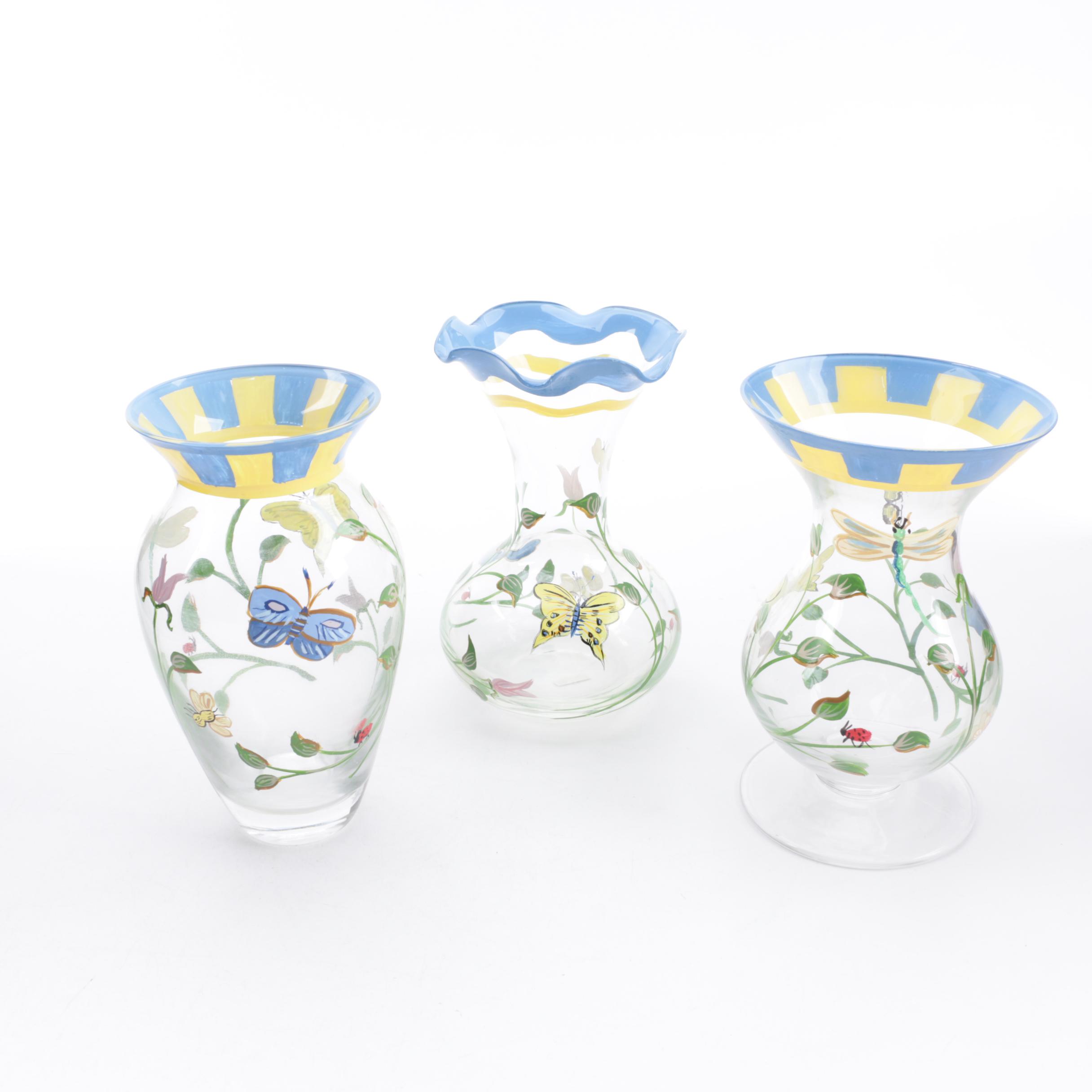 Lenox "Butterfly Meadow" Hand-Painted Glass Vases