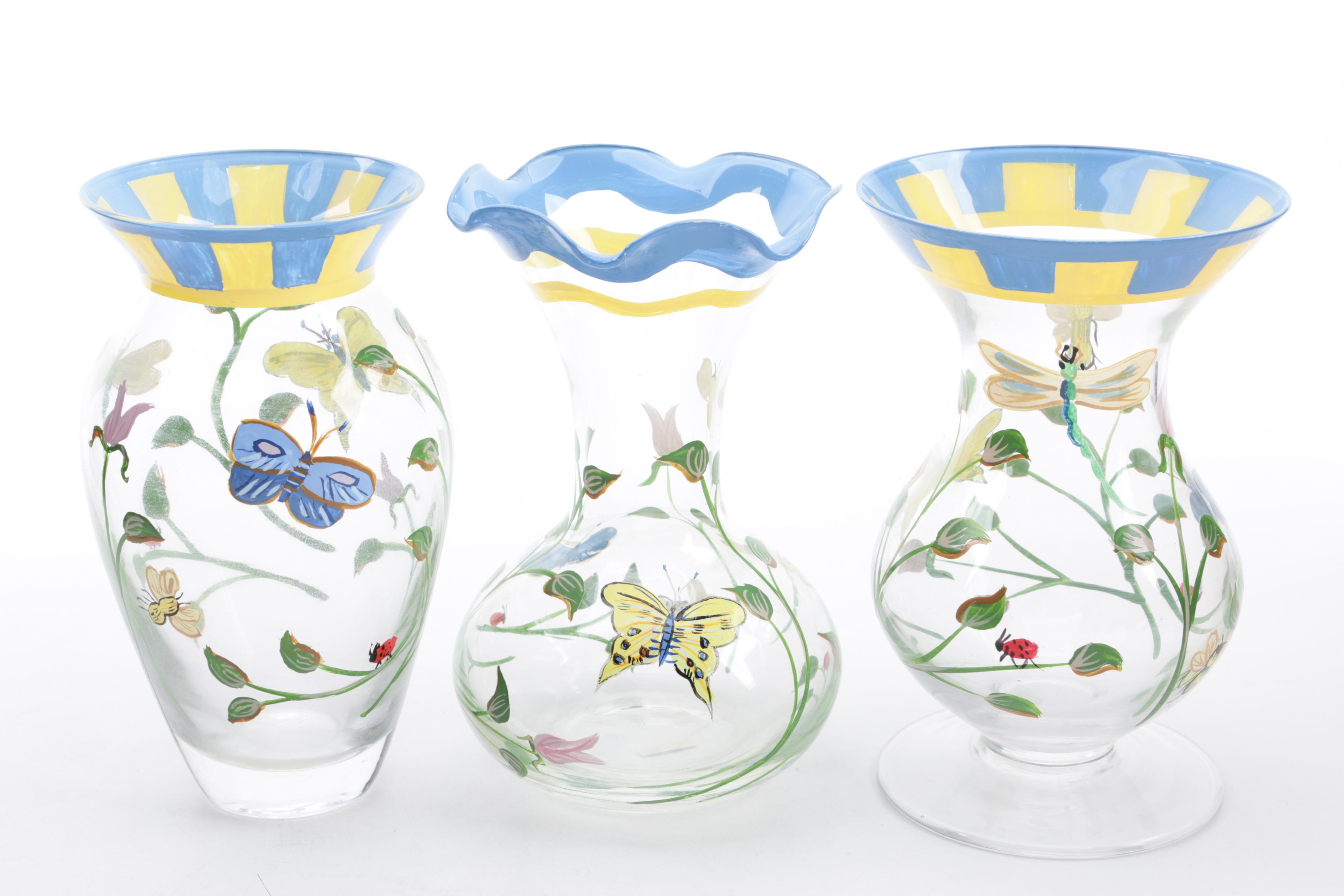 Lenox "Butterfly Meadow" Hand-Painted Glass Vases
