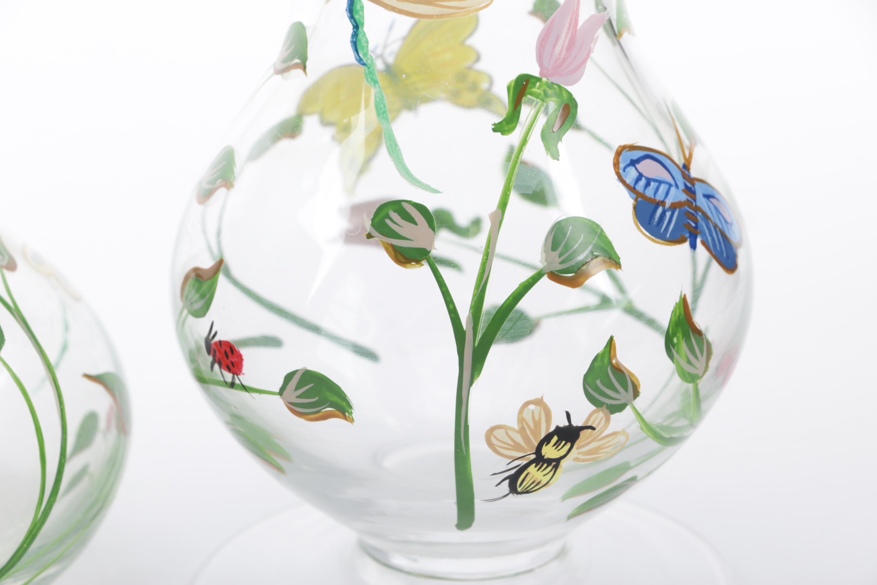 Lenox "Butterfly Meadow" Hand-Painted Glass Vases