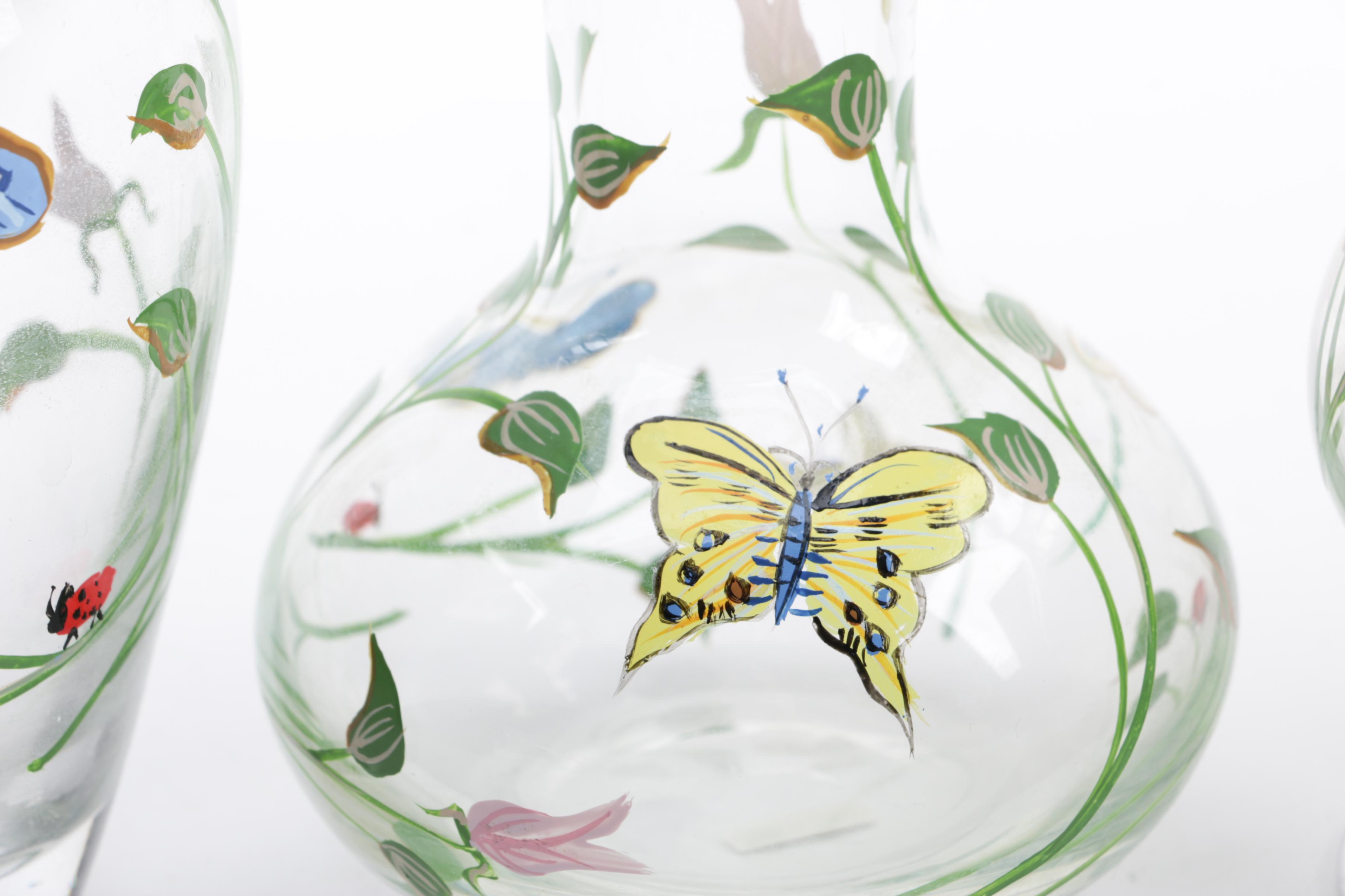 Lenox "Butterfly Meadow" Hand-Painted Glass Vases
