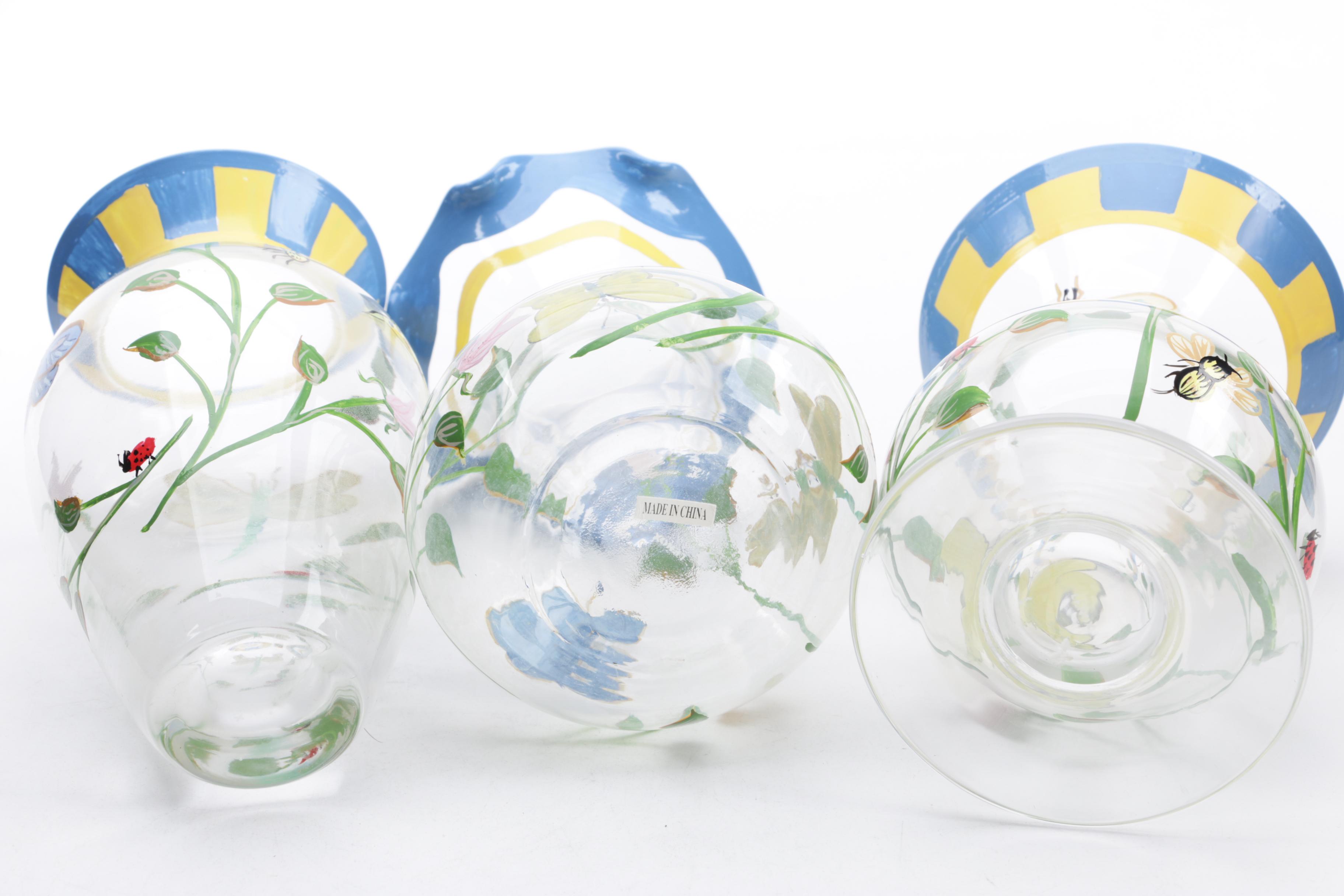 Lenox "Butterfly Meadow" Hand-Painted Glass Vases