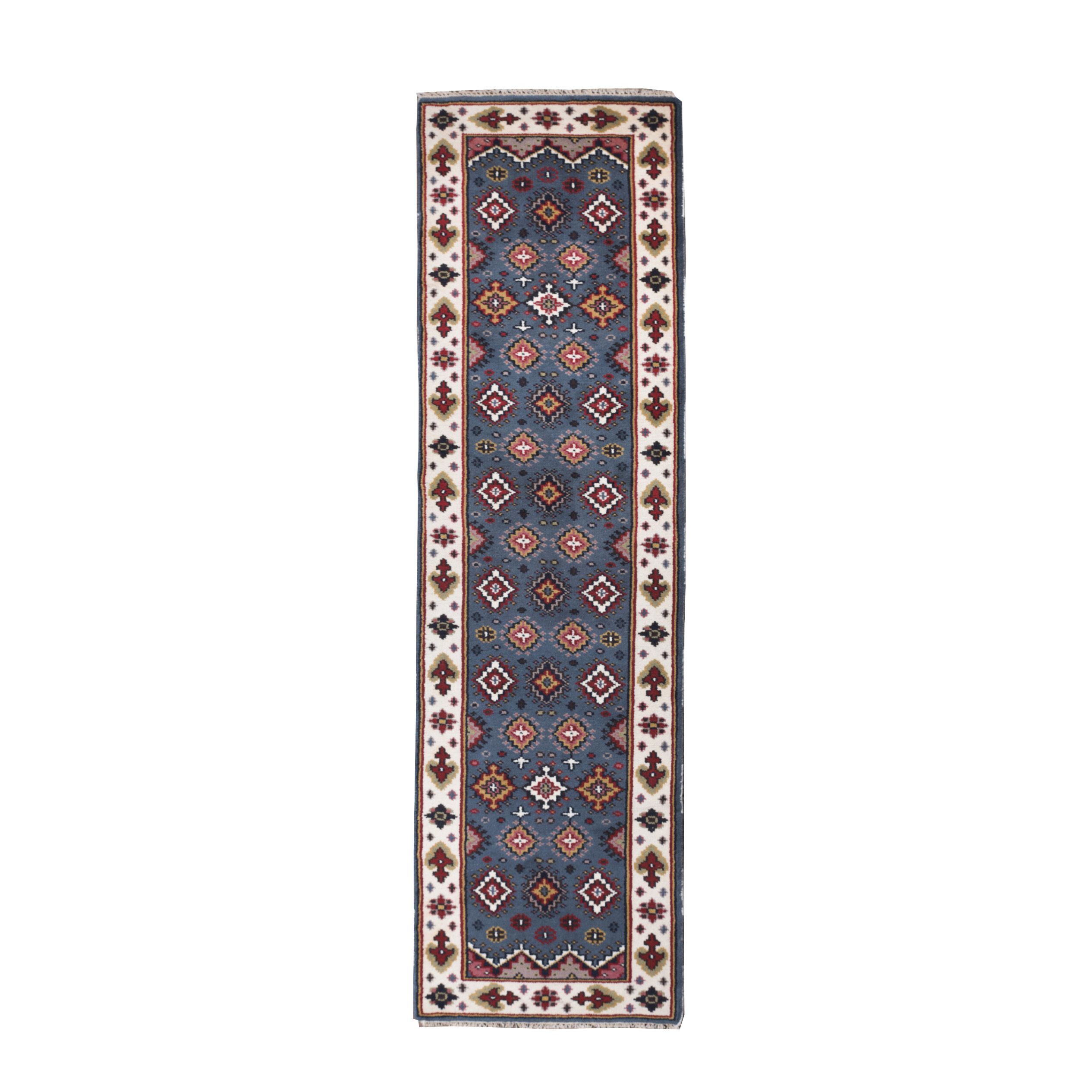 Hand-Knotted Indo-Caucasian Kazak Wool Carpet Runner