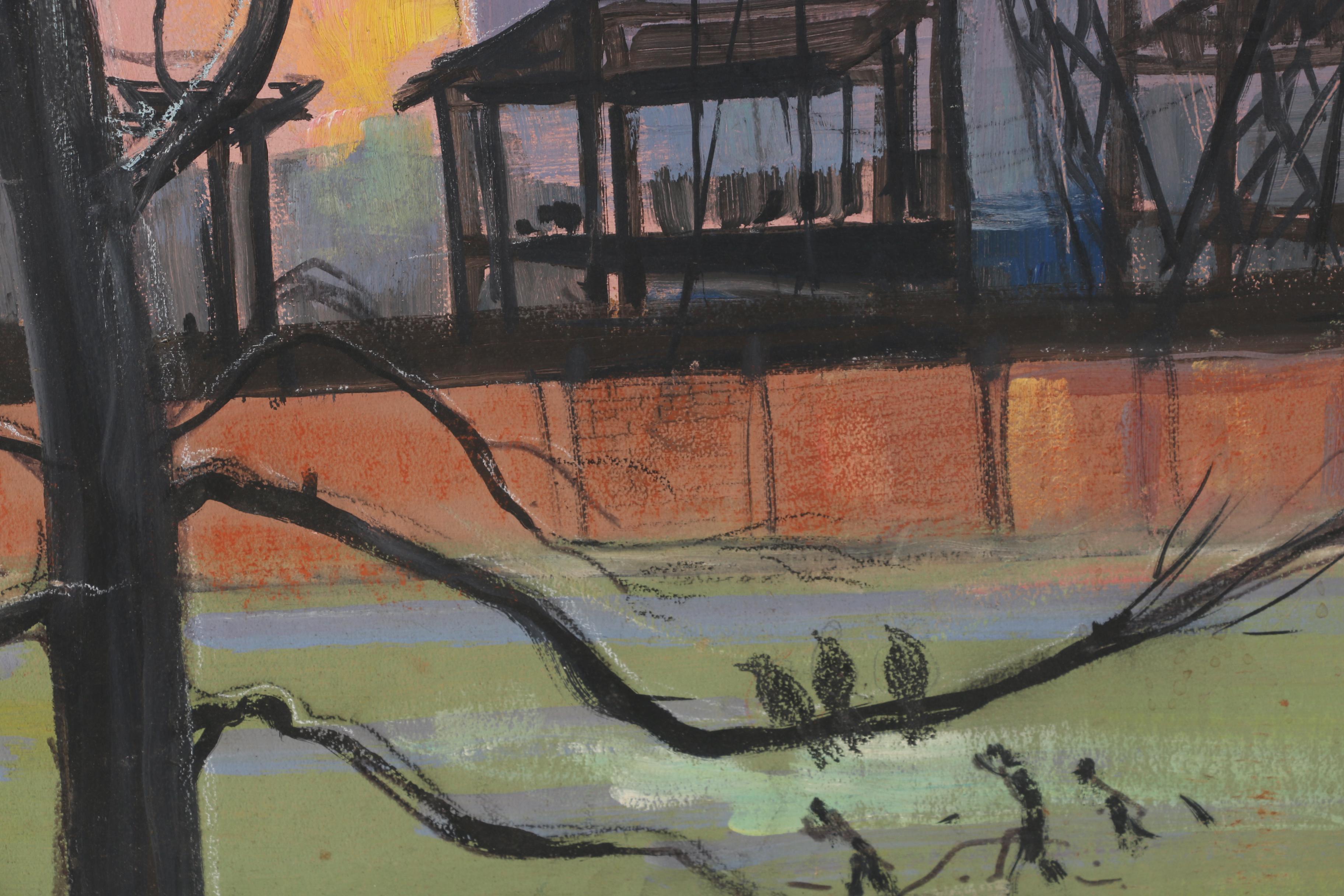 Mary Shaw c. 1966 Mixed Media Painting "The Last Forbes Field"