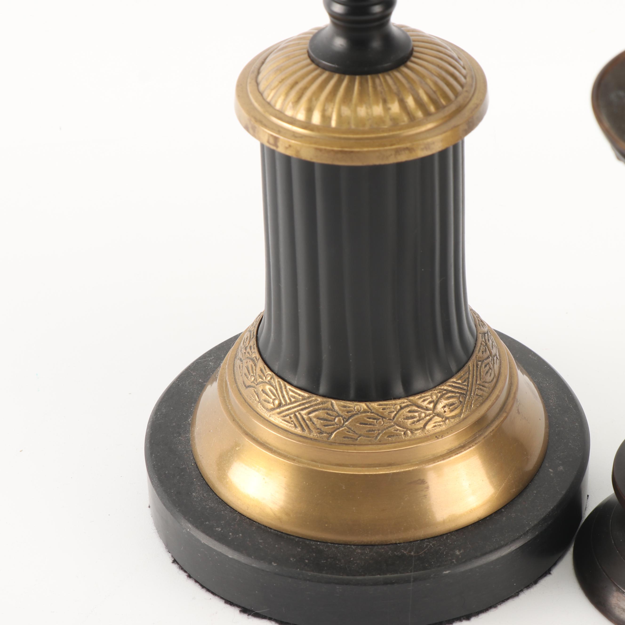 Blackamoor Nubian Figurine with Embossed Brass Vessels and "Lion of Lucerne"