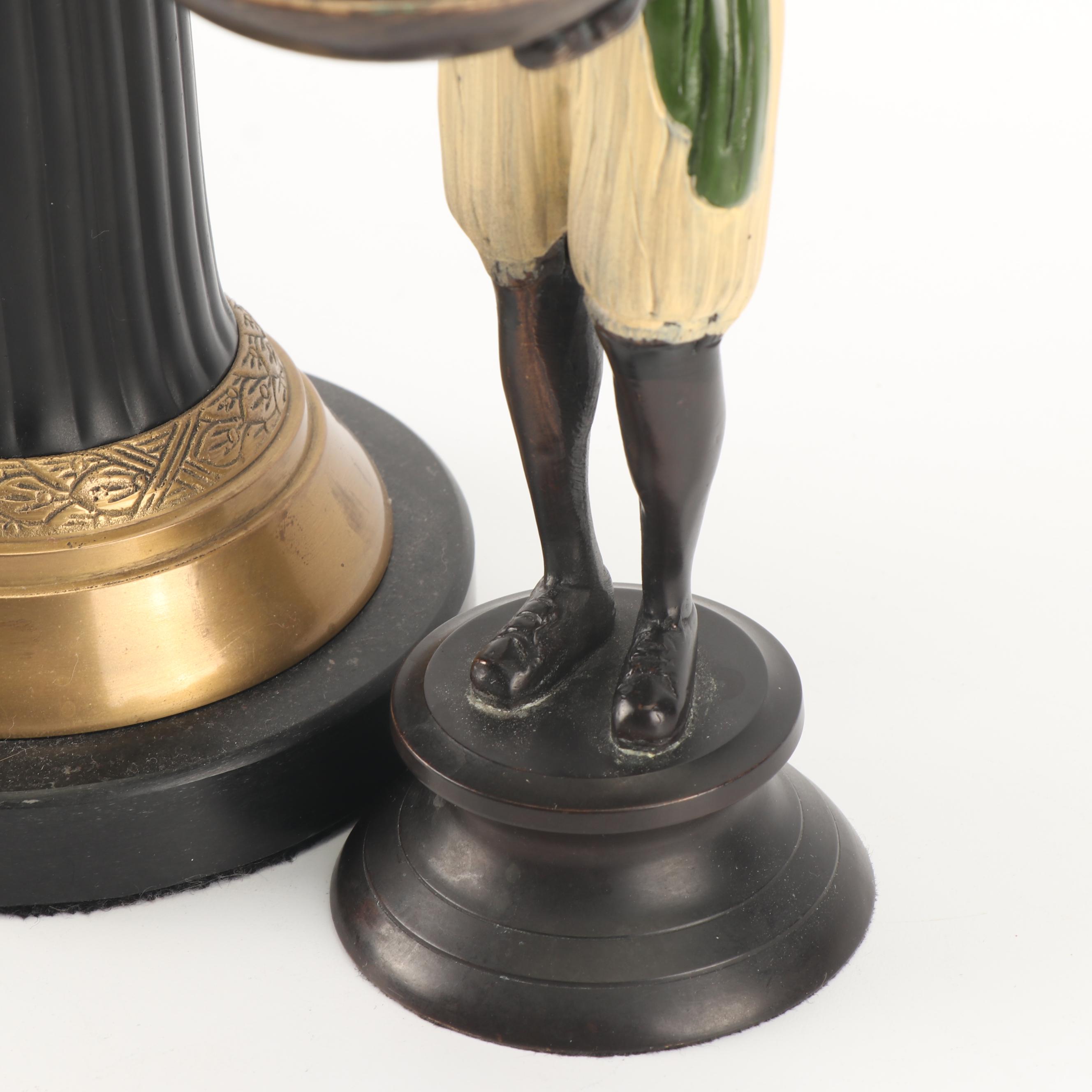 Blackamoor Nubian Figurine with Embossed Brass Vessels and "Lion of Lucerne"