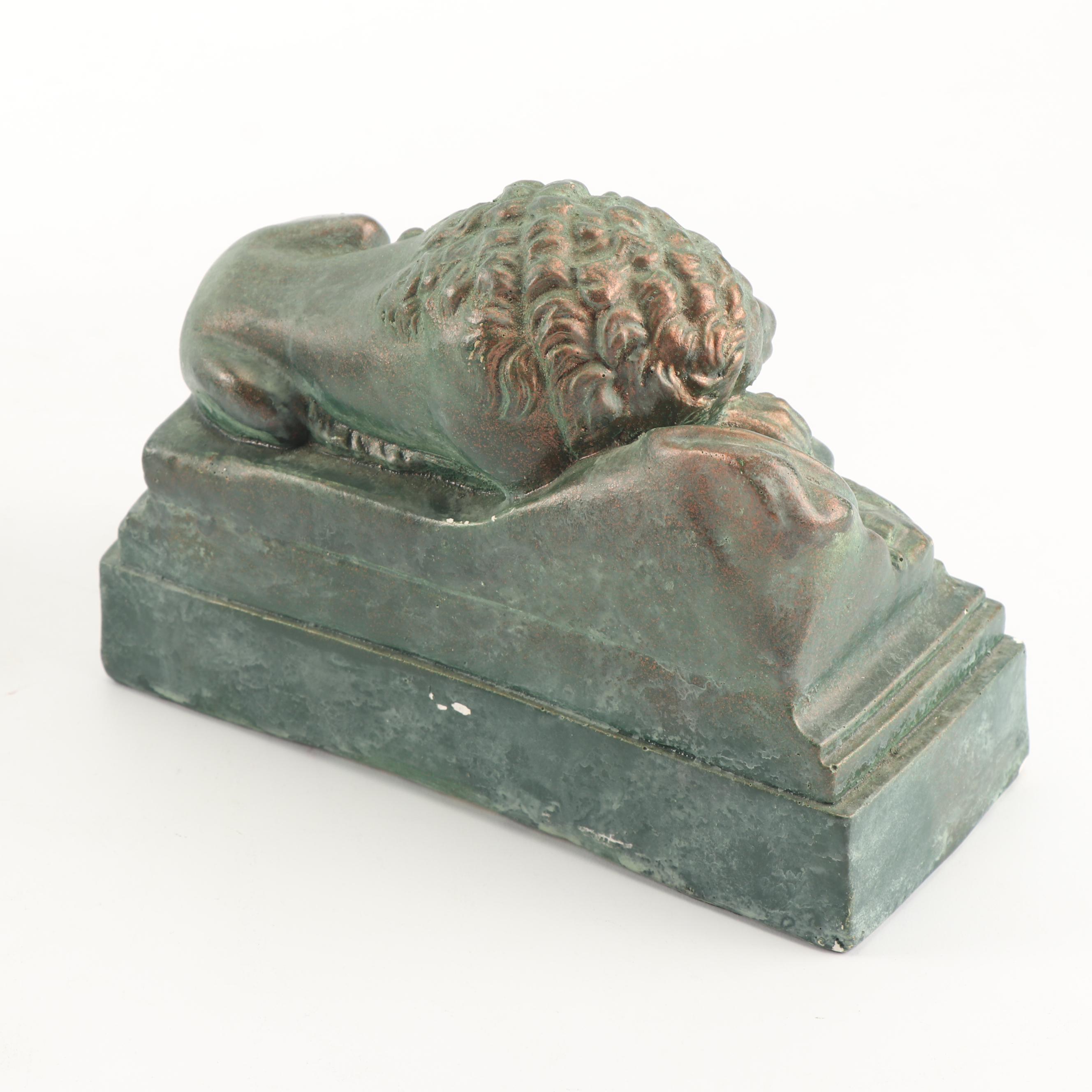 Blackamoor Nubian Figurine with Embossed Brass Vessels and "Lion of Lucerne"