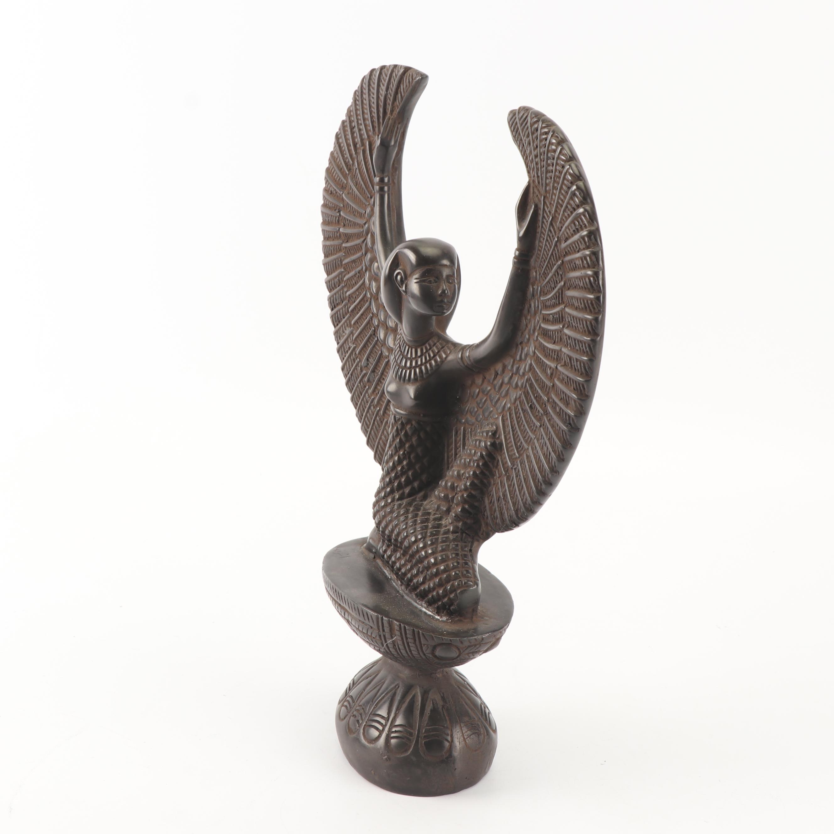Hand Carved Winged Isis Resin Sculpture