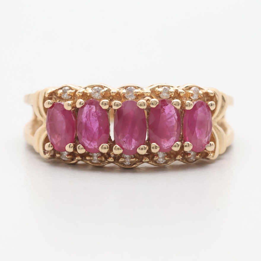 14K Yellow Gold Ruby and Diamond Ring