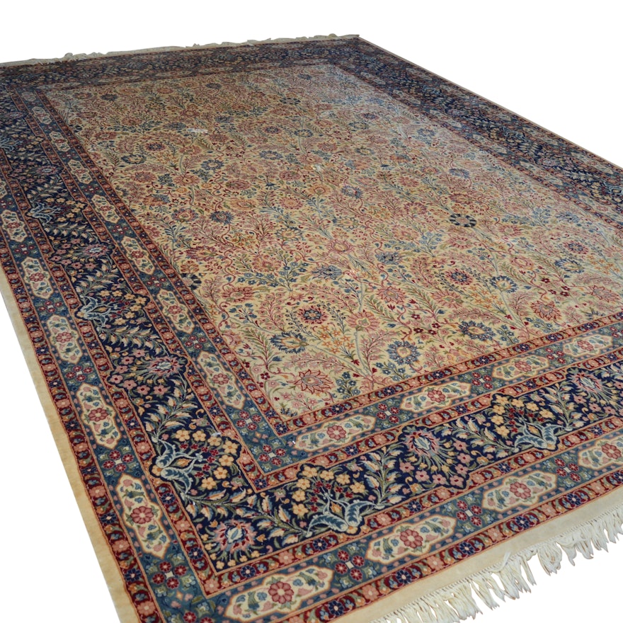 Fine Hand-Knotted Indo-Persian Artificial Silk, Wool and Cotton Room Sized Rug