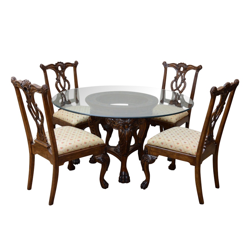 Federal Style Circular Glass Top Dining Table with Four Chairs, 20th Century
