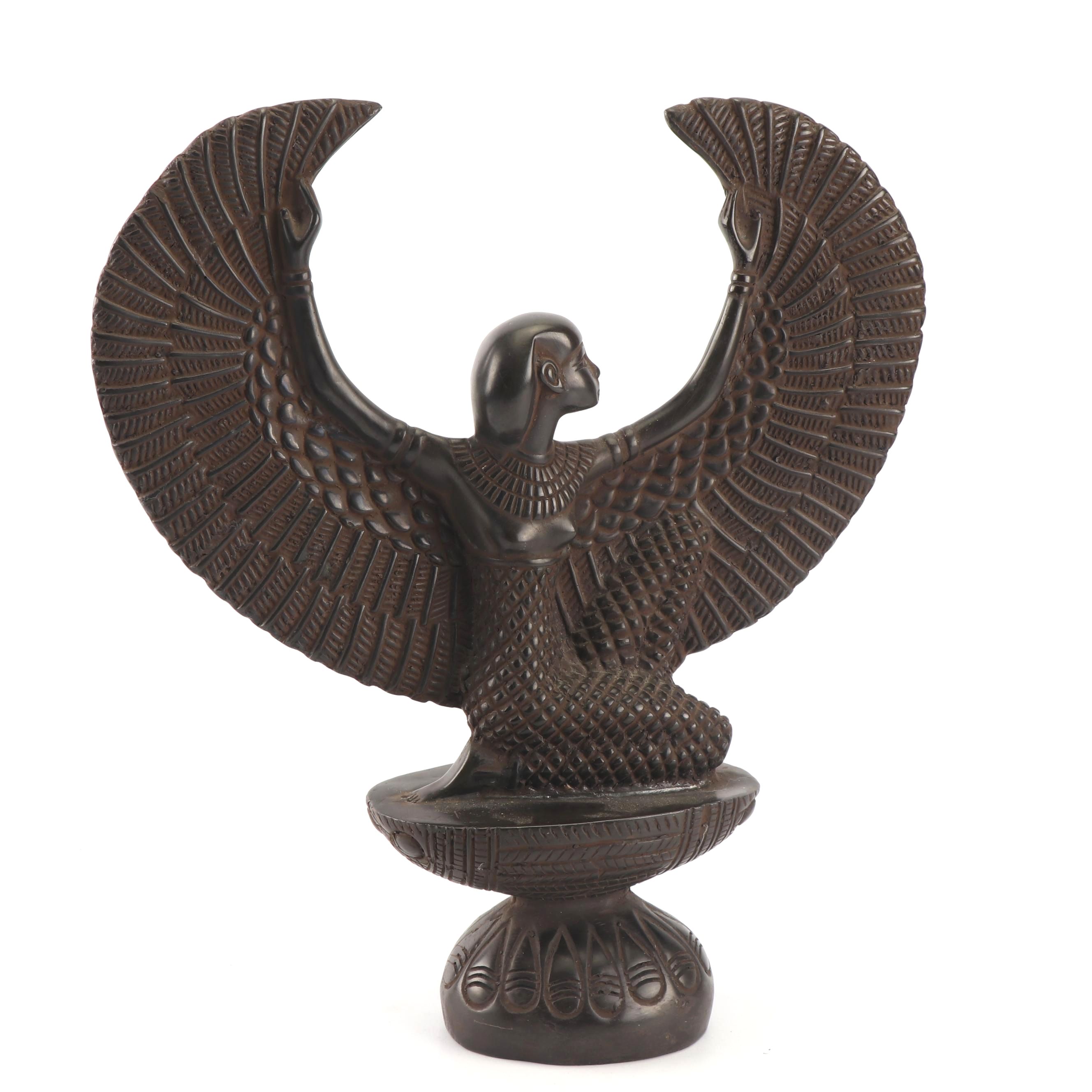 Hand Carved Winged Isis Resin Sculpture