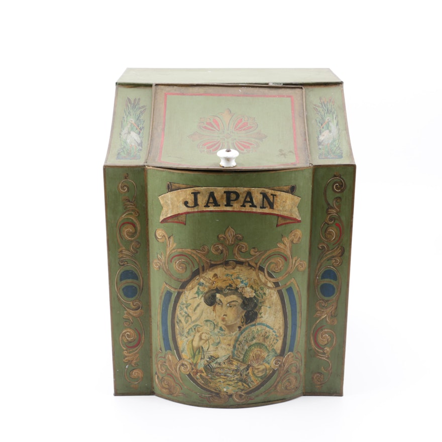 Painted "Japan" Metal Tea Storage Bin