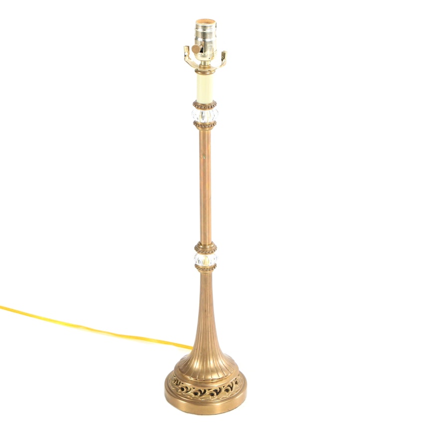 Contemporary Brass and Glass Candlestick Lamp in the Style of John-Richard