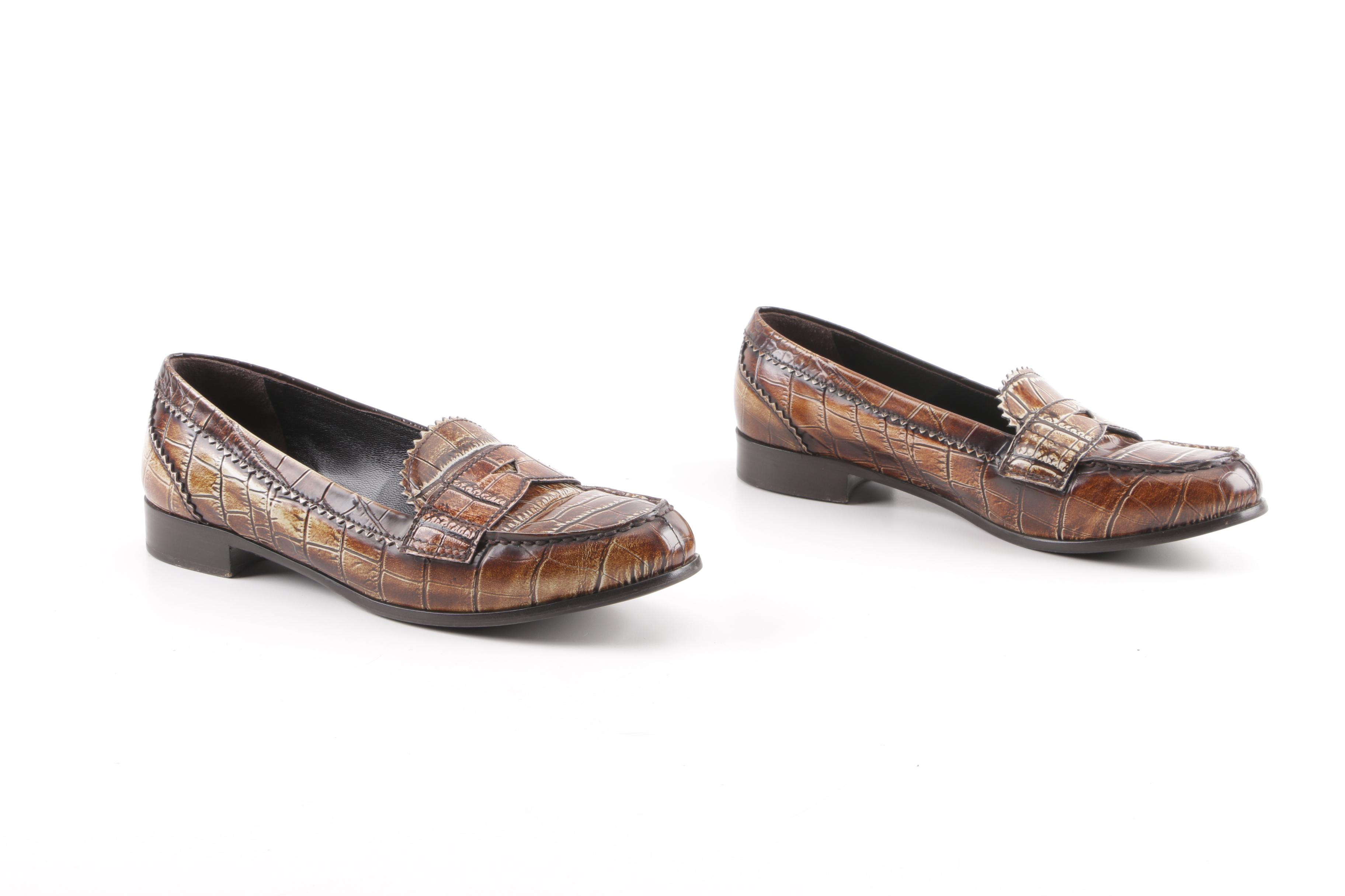 Women's Prada Crocodile Embossed Leather Loafers